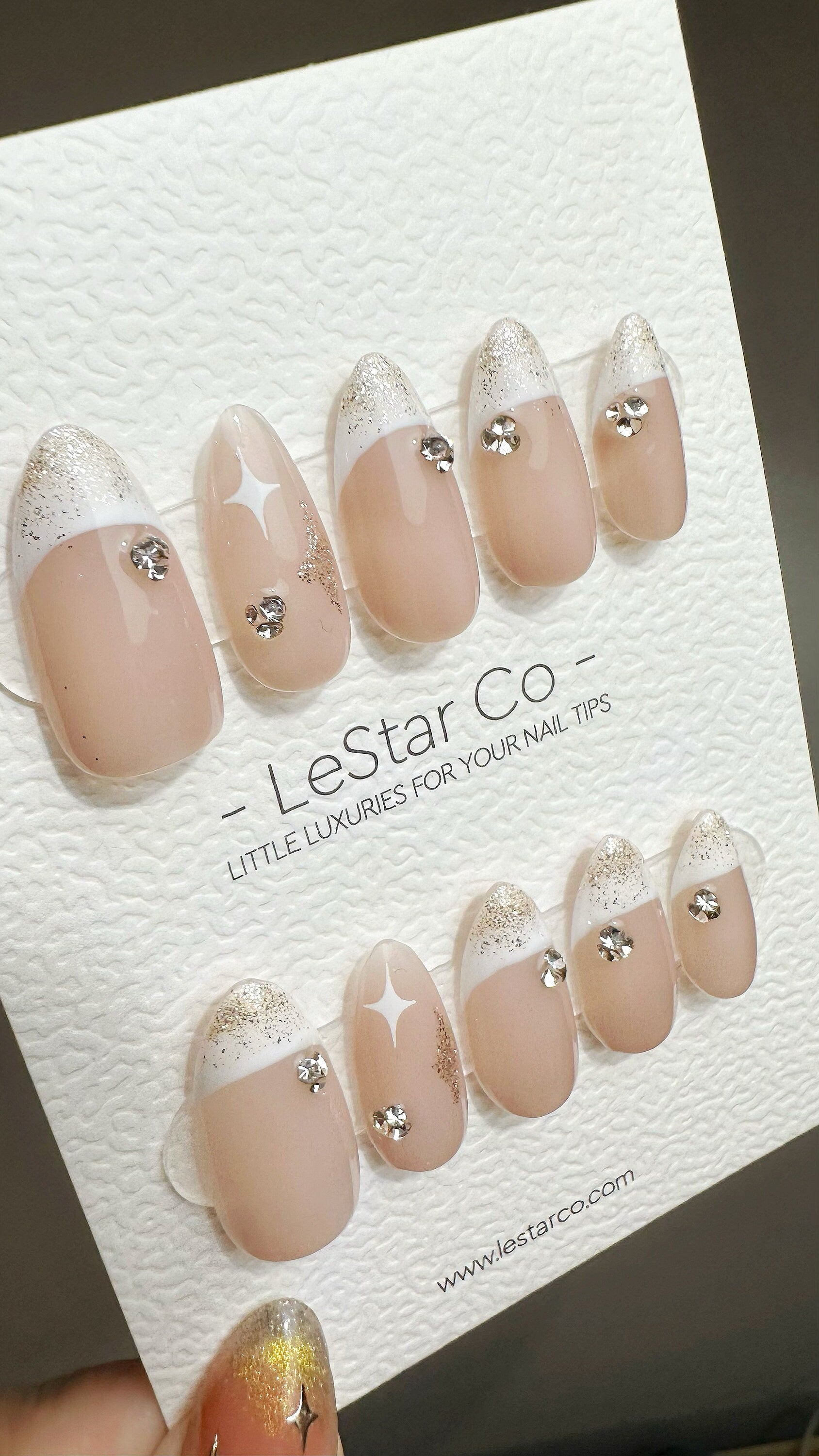 Reusable Starry Nude l White French Tip | Premium Press on Nails Gel | Fake Nails | Cute Colorful Gel Nail faux nails TMR641