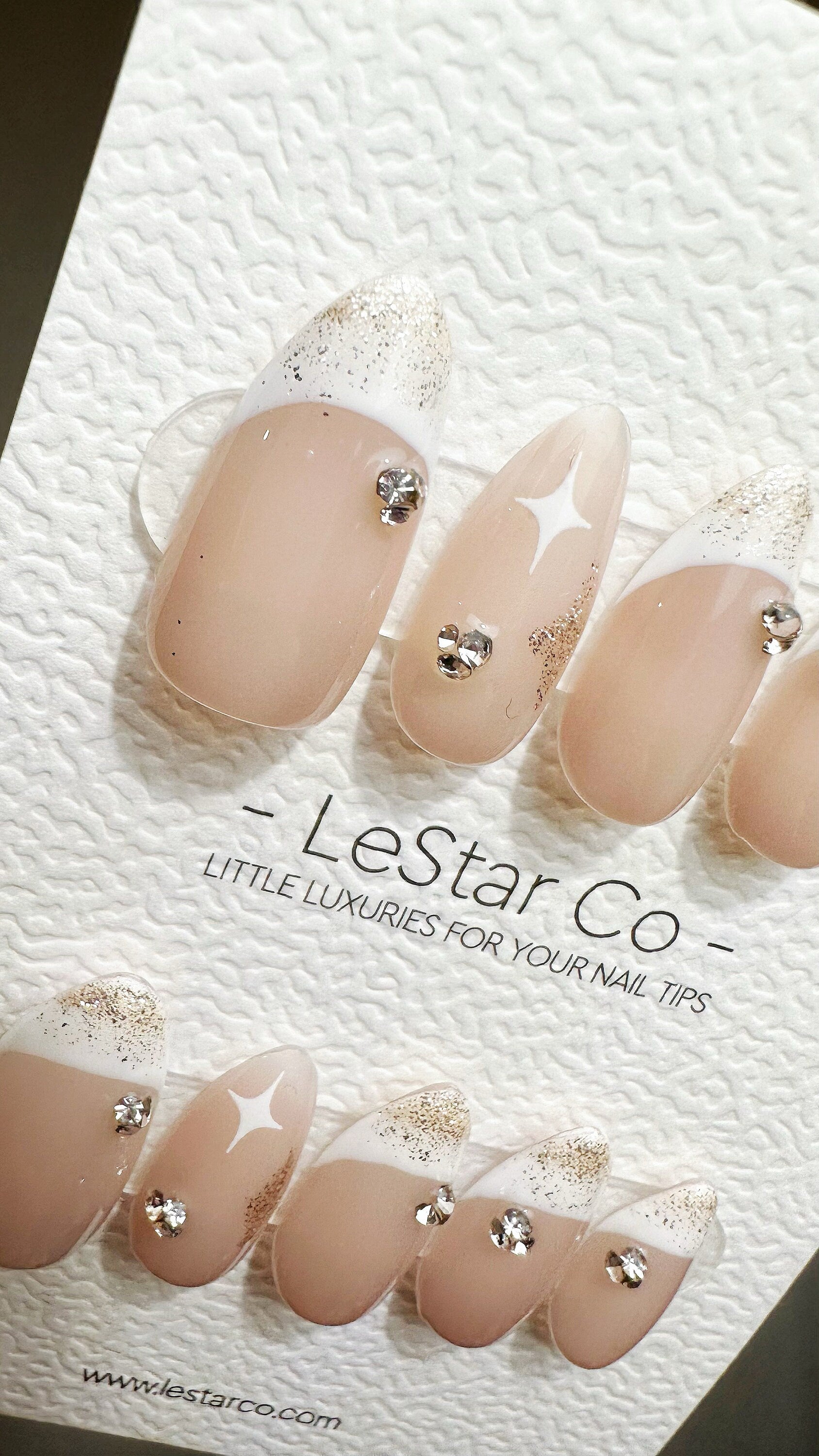 Reusable Starry Nude l White French Tip | Premium Press on Nails Gel | Fake Nails | Cute Colorful Gel Nail faux nails TMR641