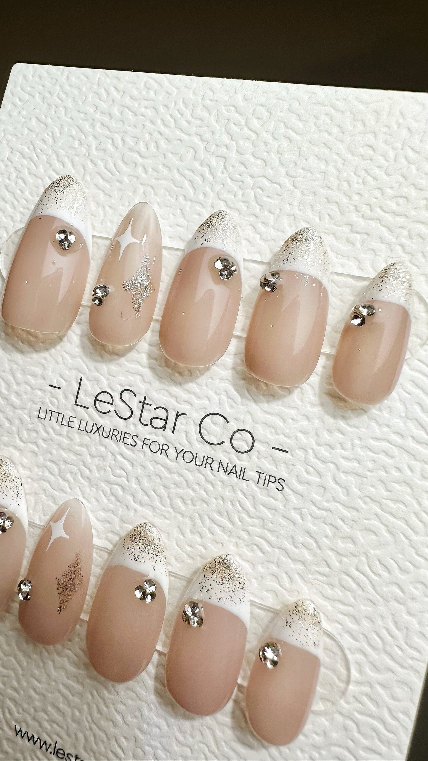 Reusable Starry Nude l White French Tip | Premium Press on Nails Gel | Fake Nails | Cute Colorful Gel Nail faux nails TMR641