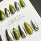 Reusable Metallic Olive Array Cat Eye Effect | Premium Press on Nails Gel | Fake Nails | Cute Colorful Gel Nail faux nails QN646