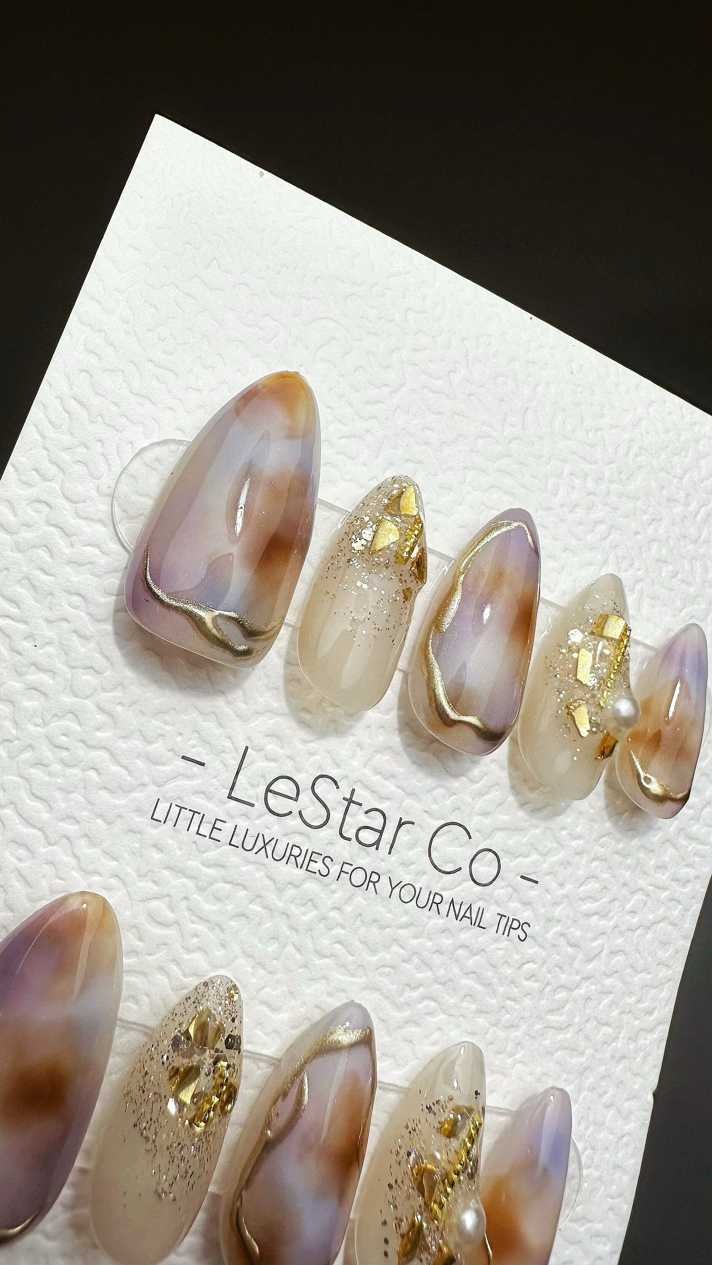 Reusable Gilded Rose Quartz | Premium Press on Nails Gel | Fake Nails | Cute Fun Colorful Gel Nail faux nails QN650