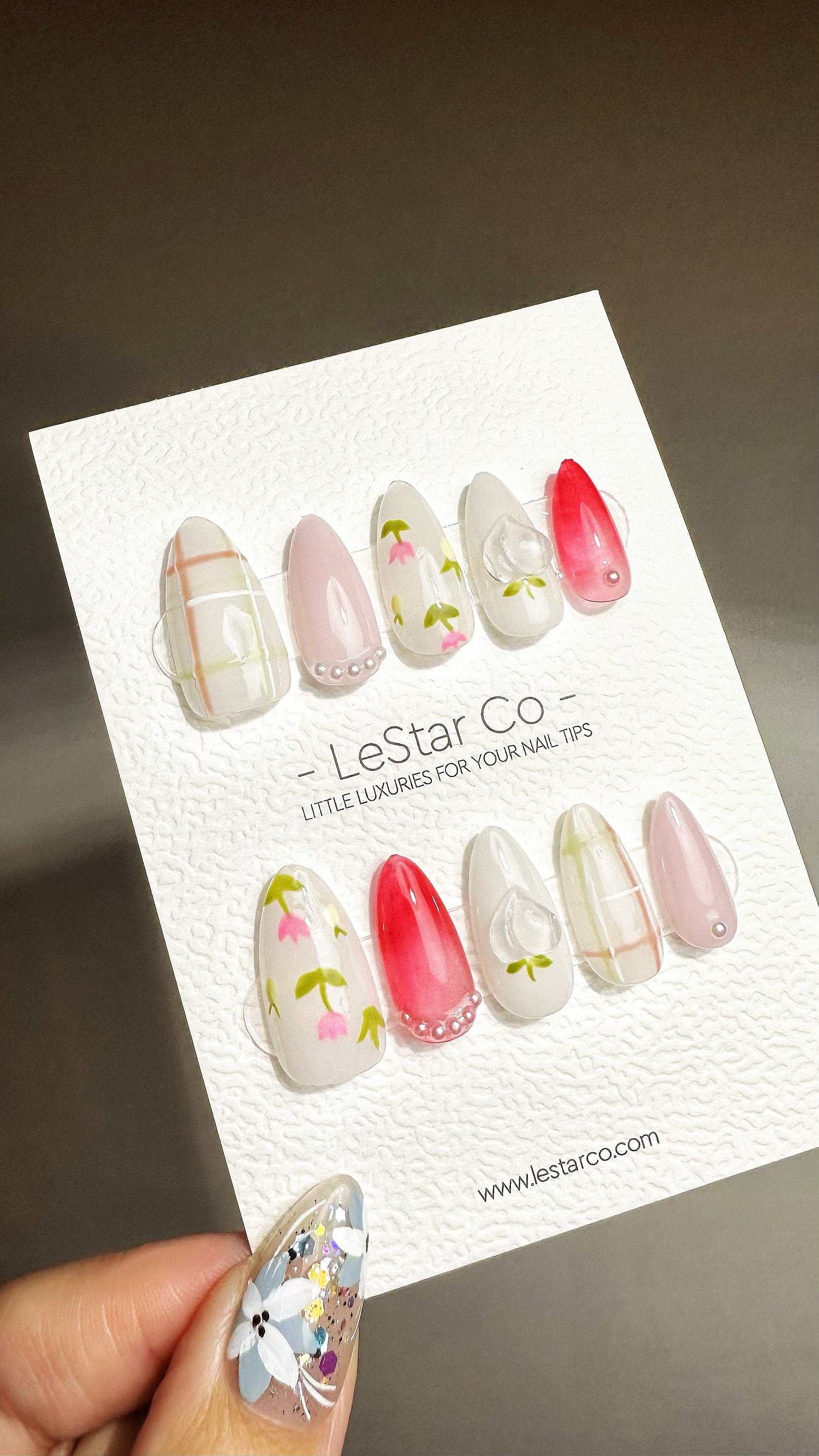 Reusable Lover's Blush| Premium Press on Nails Gel Hand Painted Pressons Customizable Gel Nail Artist faux nails ML733