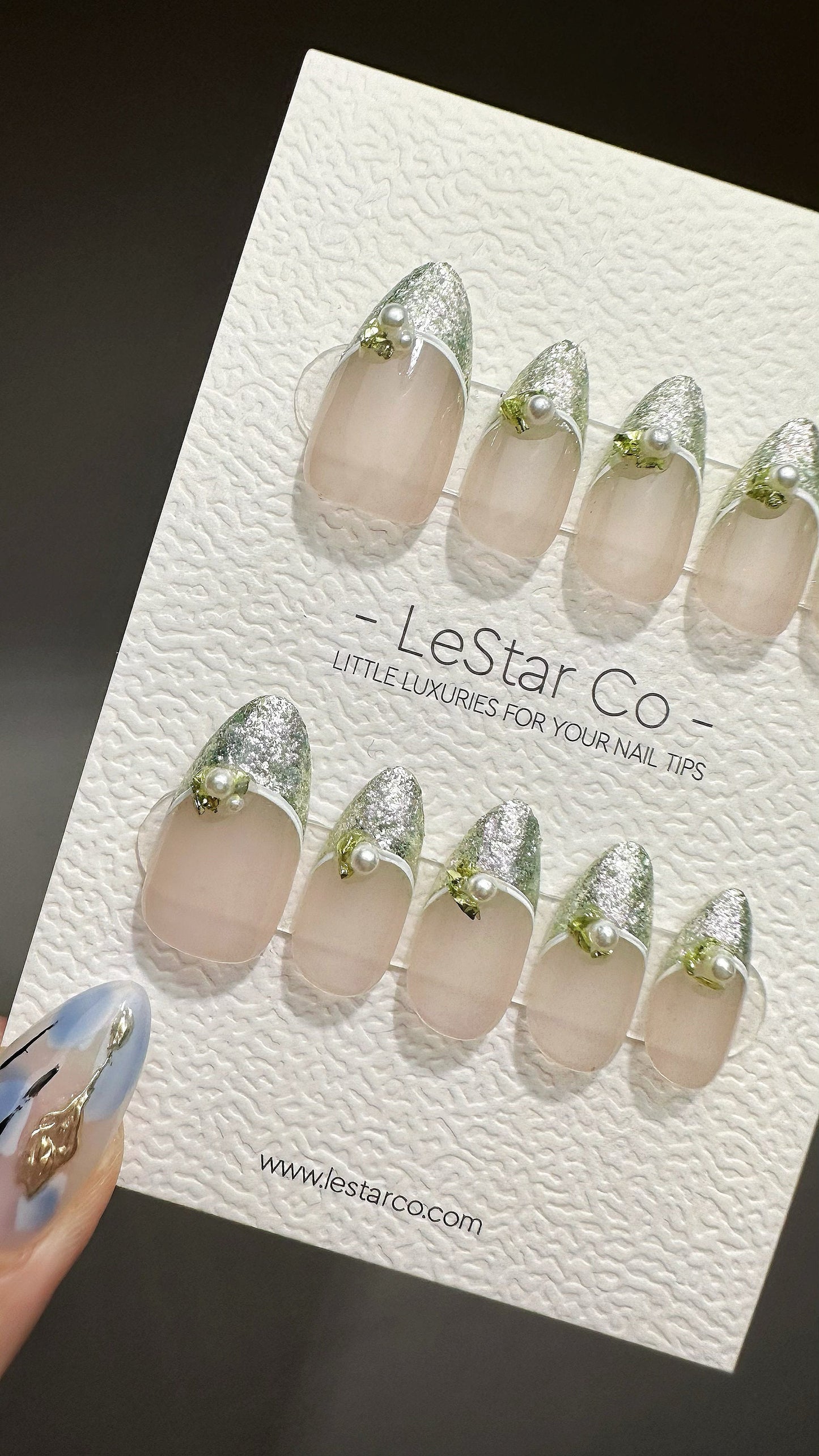 Reusable Green Mirrorball Magic French Tips w/ Peal | Press on Nails Gel | Fake Nails | Handmade Pressons faux nails ML734