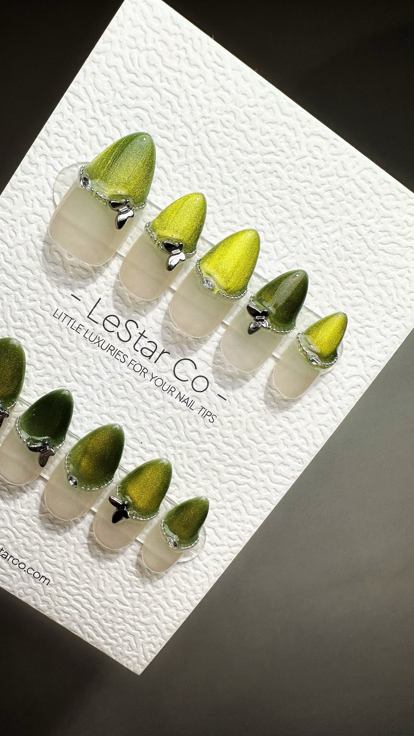 Reusable Willow Whimsy French Tip Cat Eye Effect | Premium Press on Nails Gel | Fake Nails | Cute Fun Colorful Gel Nail faux nails QN740