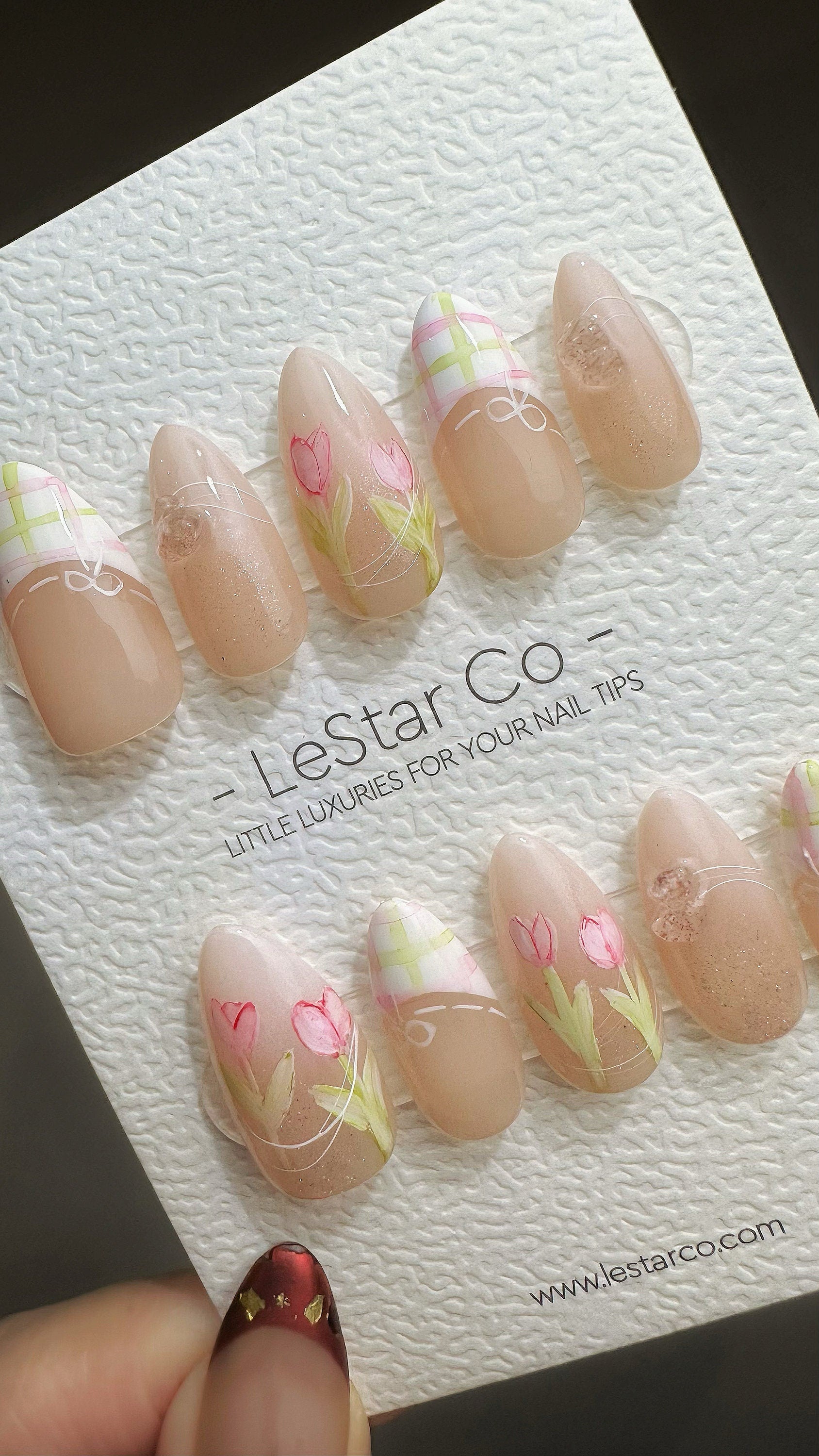 EOFY Reusable Springtime Tulips French Tip| Premium Press on Nails Gel | Fake Nails | Cute Fun Colorful Gel Nail Artist faux nails ML664