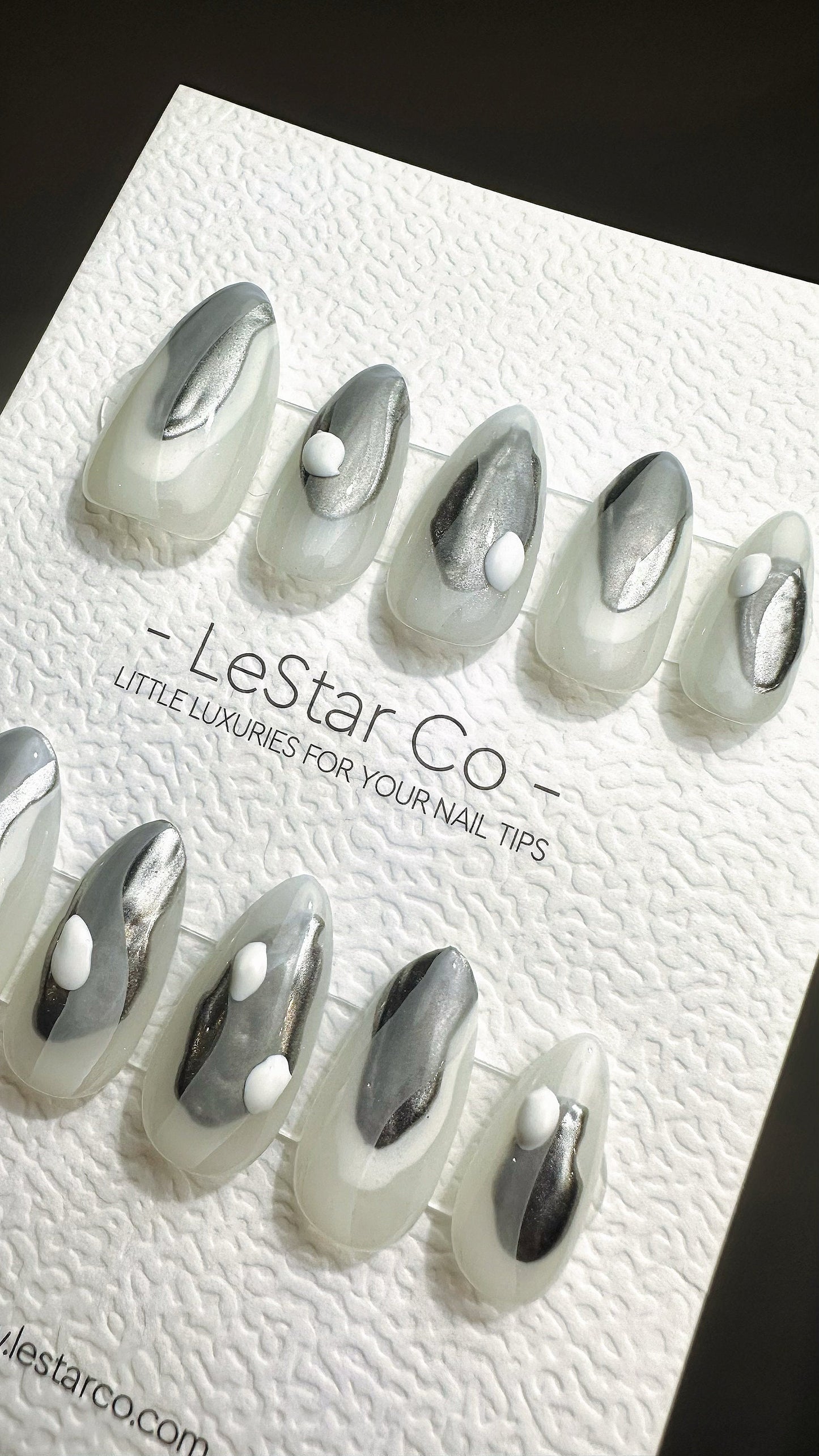 Reusable Galactic Silver Waves | Premium Press on Nails Gel | Fake Nails | Handprint Pressons Prom/Event/Birthday Nails ML668