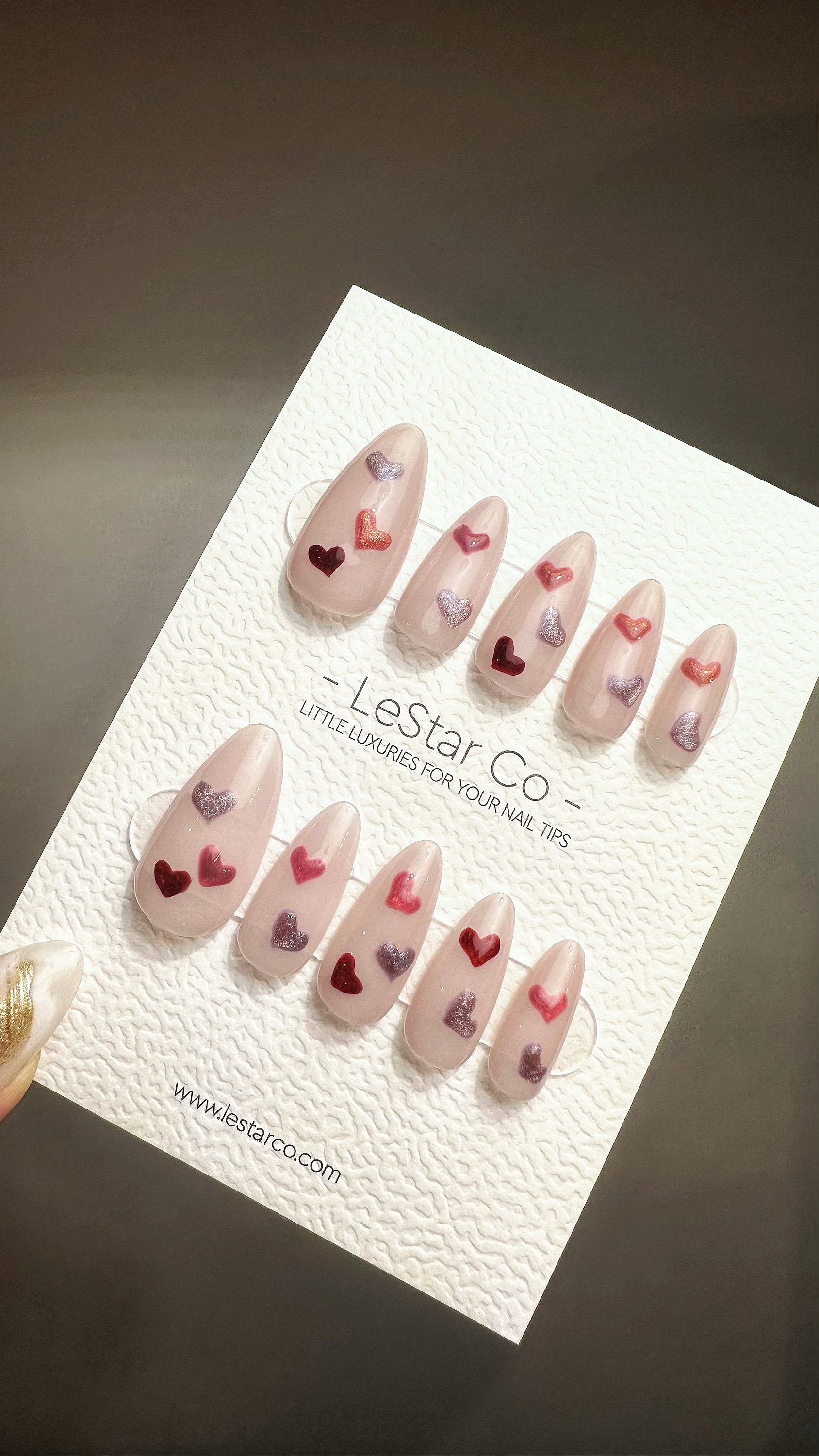 Reusable Loving Heartbeat | Premium Press on Nails Gel | Fake Nails | Handprint Pressons Prom/Event/Birthday Nails ML669