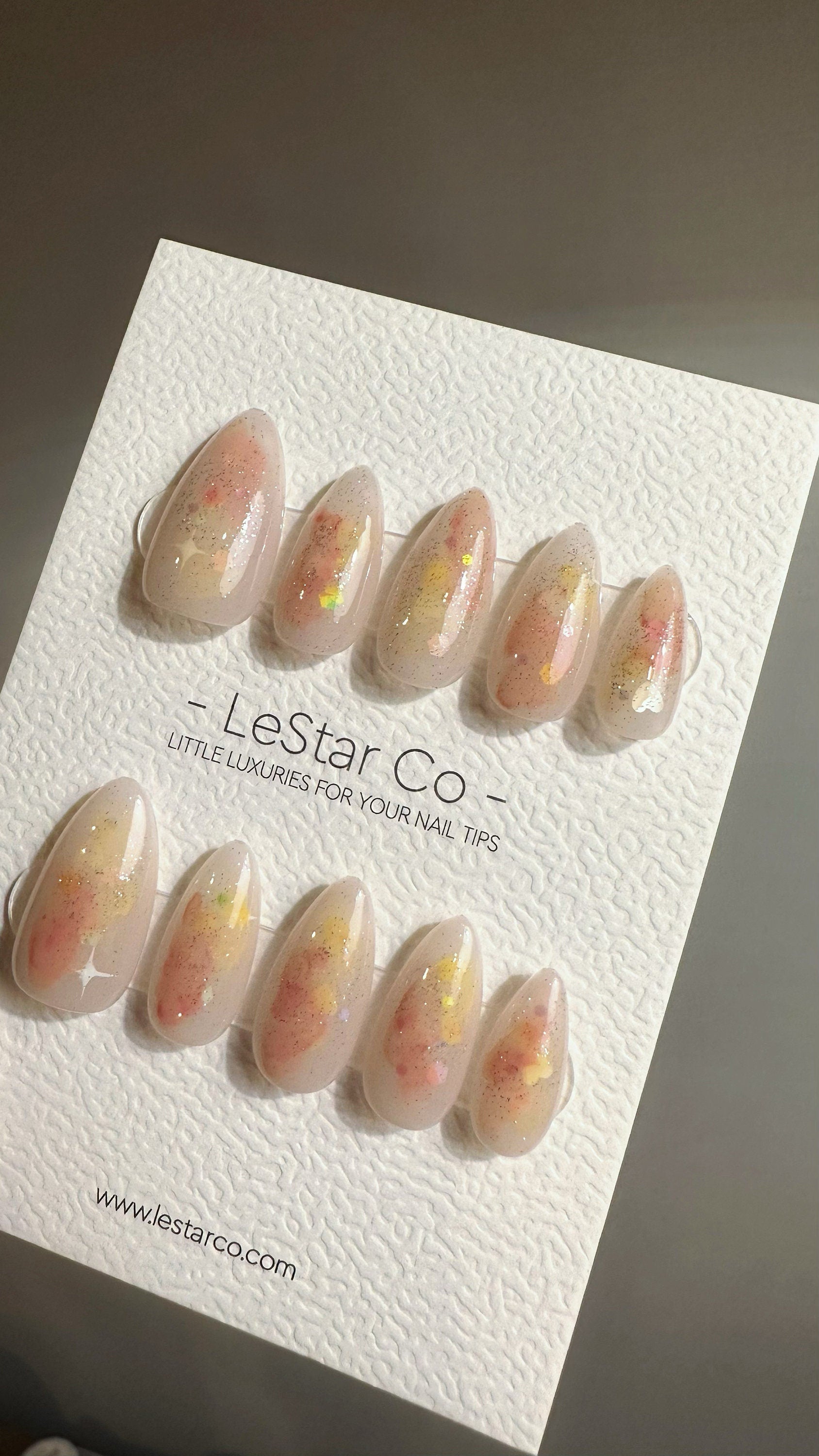 Reusable Blushing Fairy Dust Water color Effect | Premium Press on Nails Gel | Fake Nails | Handprint Pressons Prom/Event/Birthday ML671