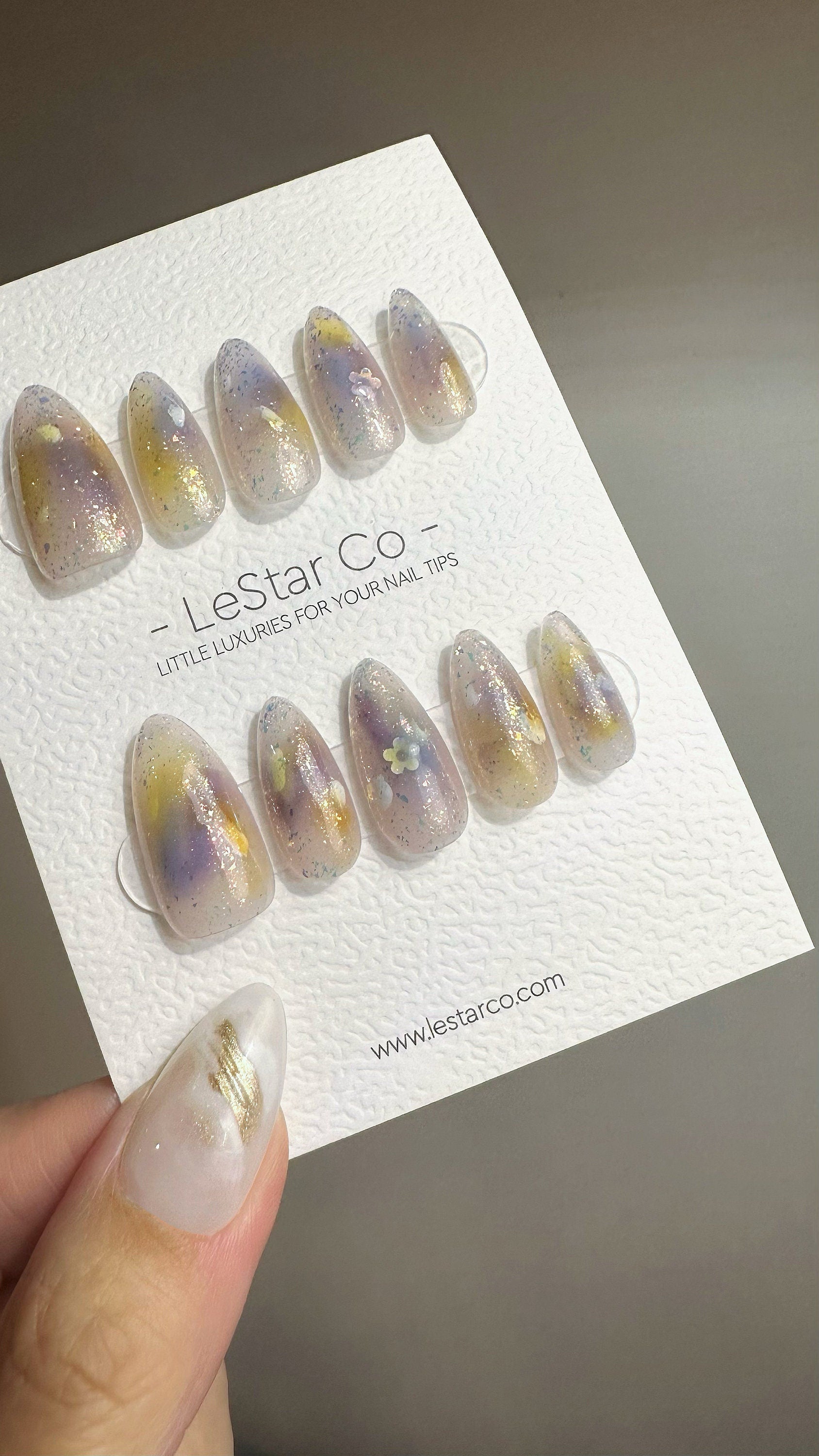 Reusable Fairy Meadow Water color Effect | Premium Press on Nails Gel | Fake Nails | Handprint Pressons Prom/Event/Birthday ML672