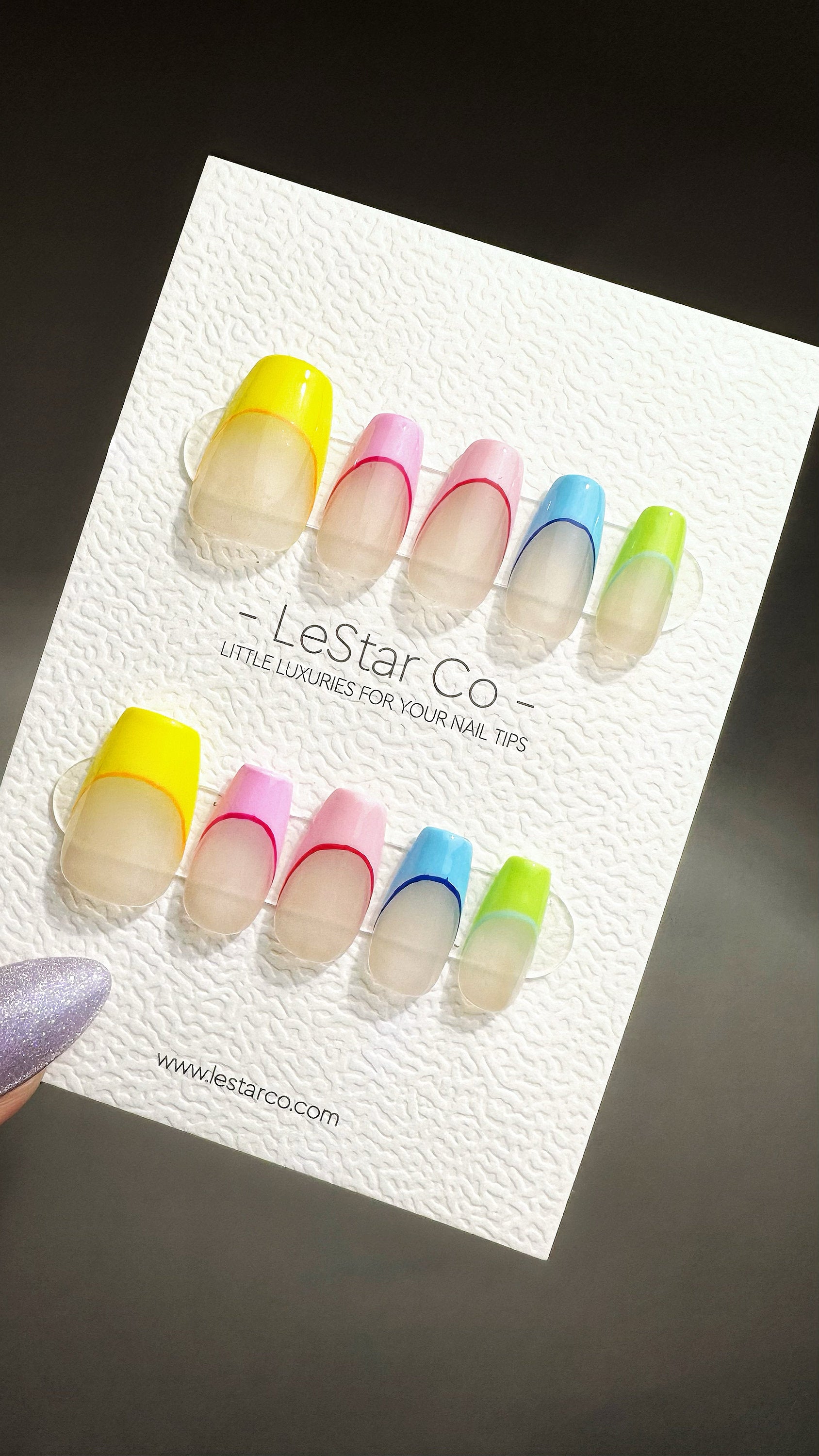 Reusable Rainbow French | Premium Press on Nails Gel Manicure Hand Painted Pressons Handmade Gel Nail Artist faux nails YR753