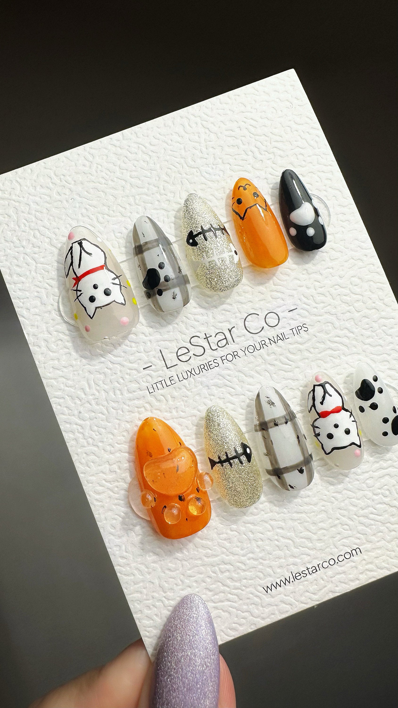 Reusable Haunted Pumpkin Paws| Premium Press on Nails Gel | Fake Nails | Cute Fun Colorful Gel Nail Artist faux nails YR744