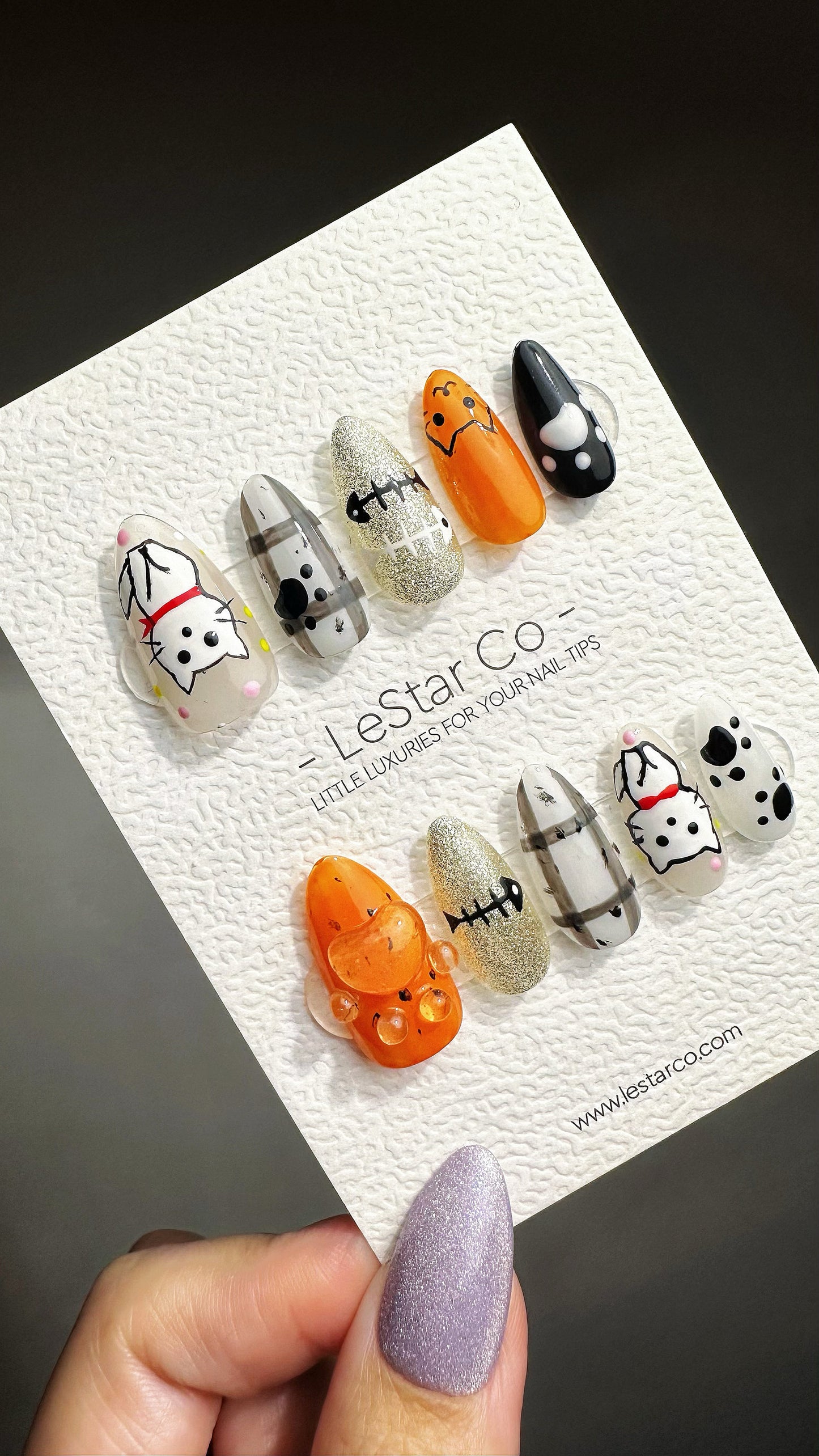 Reusable Haunted Pumpkin Paws| Premium Press on Nails Gel | Fake Nails | Cute Fun Colorful Gel Nail Artist faux nails YR744