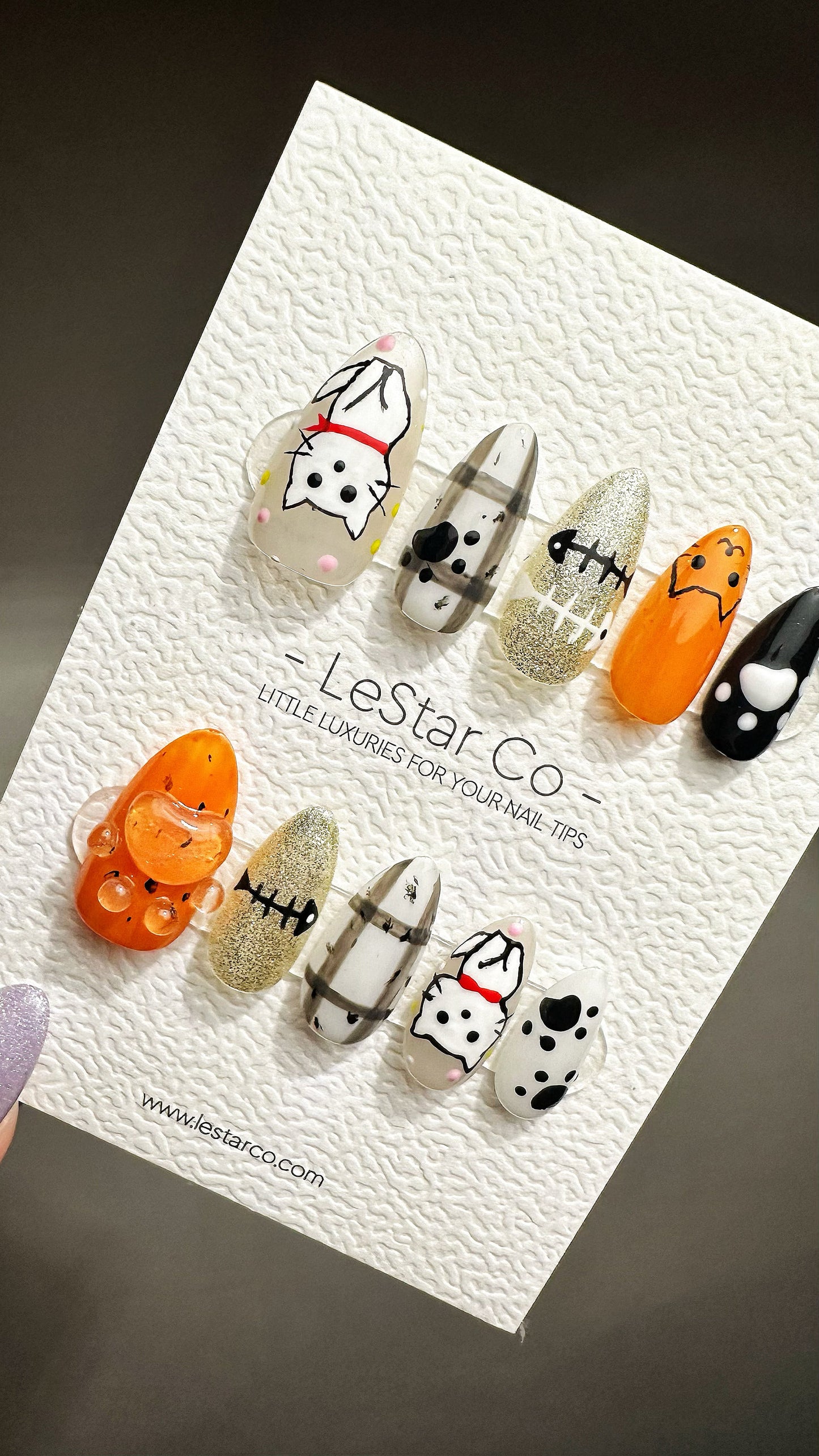 Reusable Haunted Pumpkin Paws| Premium Press on Nails Gel | Fake Nails | Cute Fun Colorful Gel Nail Artist faux nails YR744