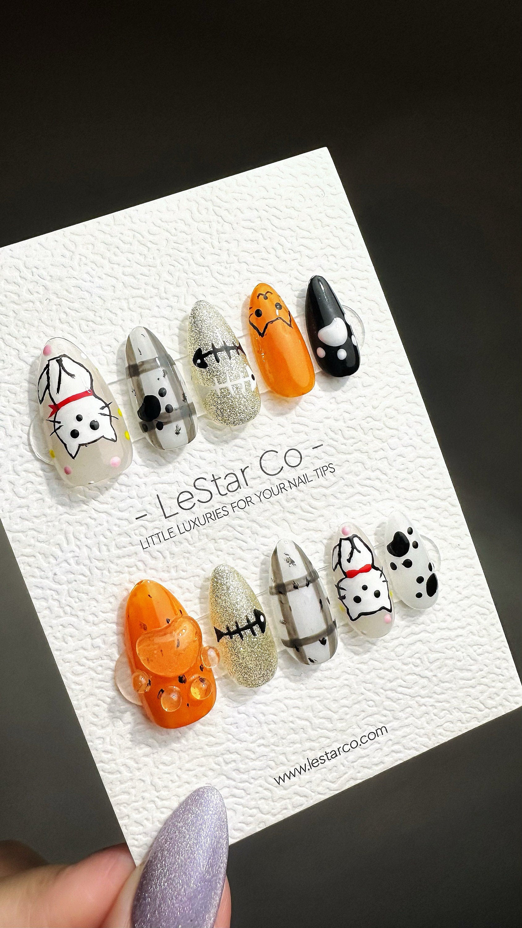 Reusable Haunted Pumpkin Paws| Premium Press on Nails Gel | Fake Nails | Cute Fun Colorful Gel Nail Artist faux nails YR744