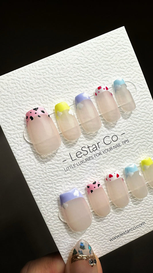 Customizable Reusable Bubblegum Dreams French Tip | Premium Press on Nails Gel Handprint Pressons Pressons Gel Nail Artist faux nails YR674