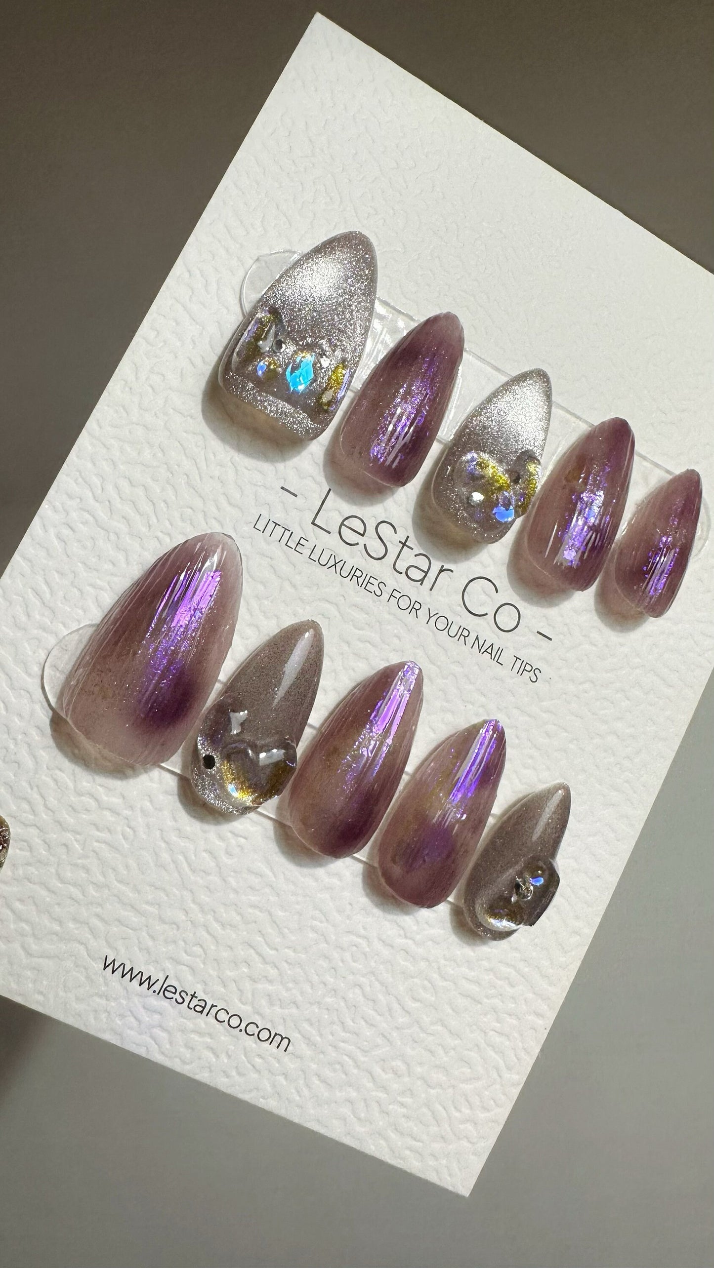 Reusable Mystic Amethyst Glow | Premium Press on Nails Gel Hand Painted Pressons Customizable Gel Nail faux nails QN757