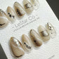 Reusable Golden Sands | Premium Press on Nails Gel Hand Painted Pressons Customizable Gel Nail faux nails QN758