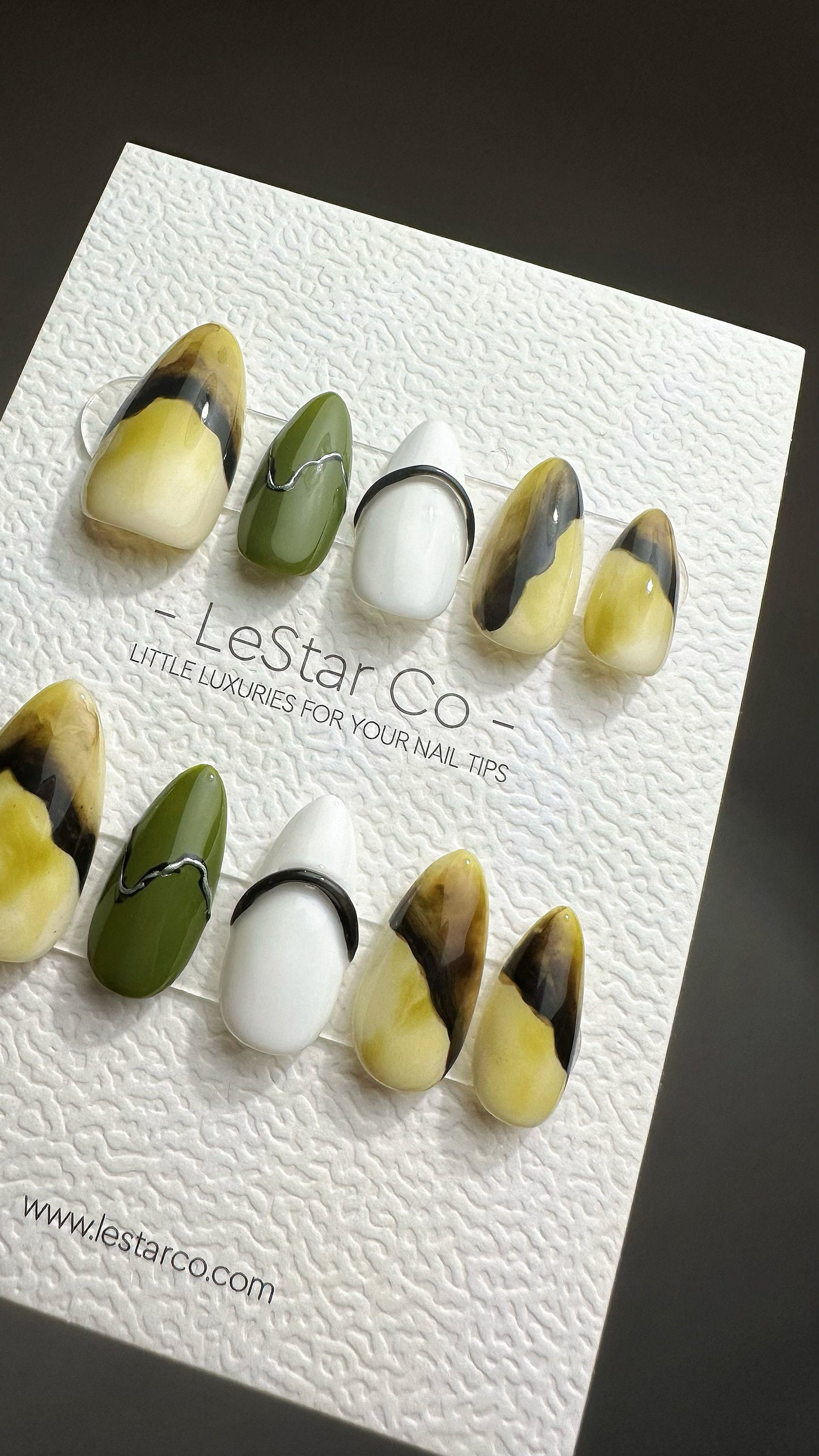 Reusable Earthy Moss Marble | Premium Press on Nails Gel Hand Painted Pressons Customizable Gel Nail Artist faux nails QN759