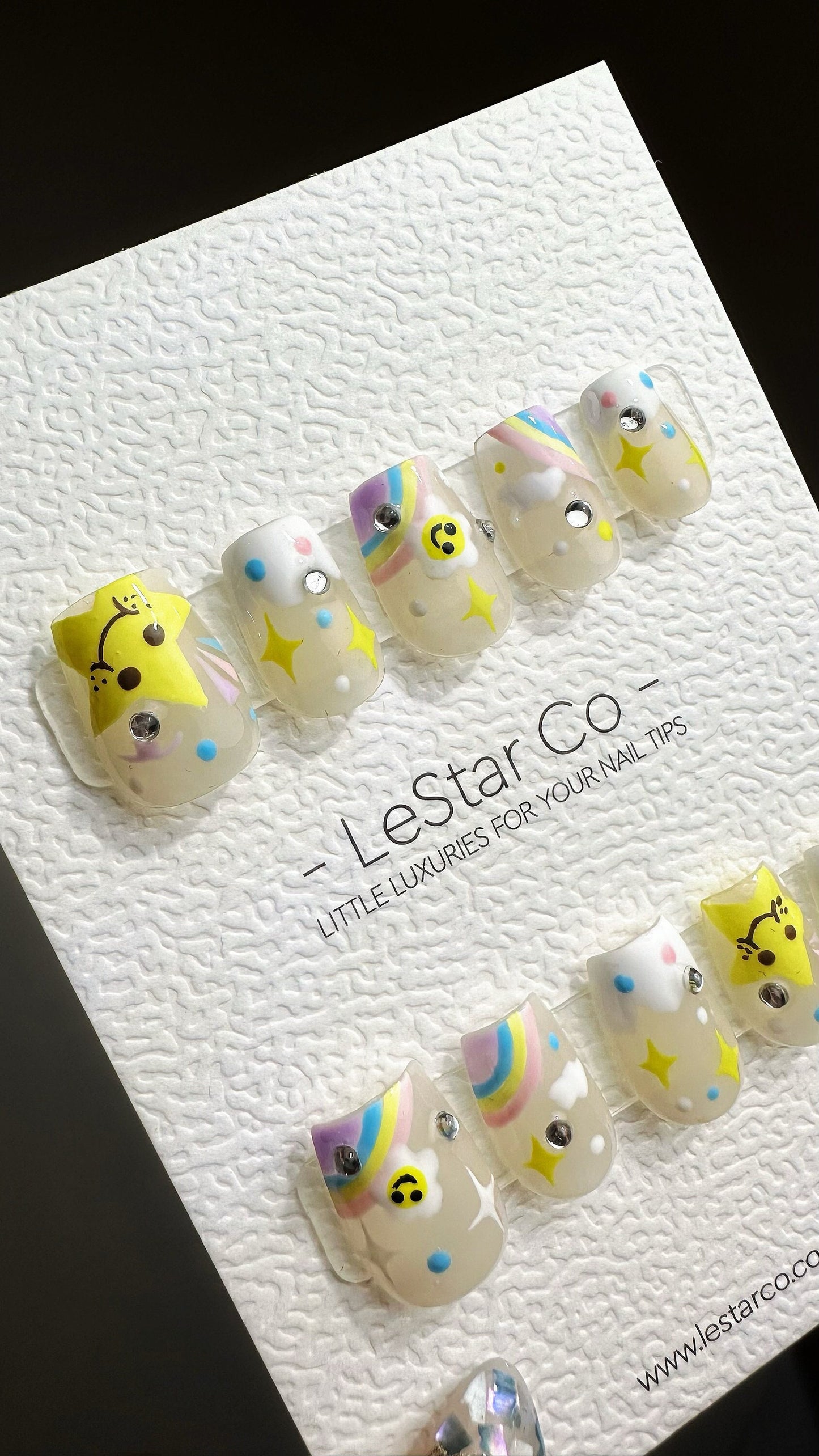 Reusable Rainbow Star Friends | Premium Press on Nails Gel Manicure Handprint Pressons Handmade | Lestarco faux nails YR678