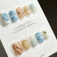 Reusable Sky Blue Petals | Premium Press on Nails Gel Manicure Handprint Pressons Handmade | Lestarco faux nails YR679