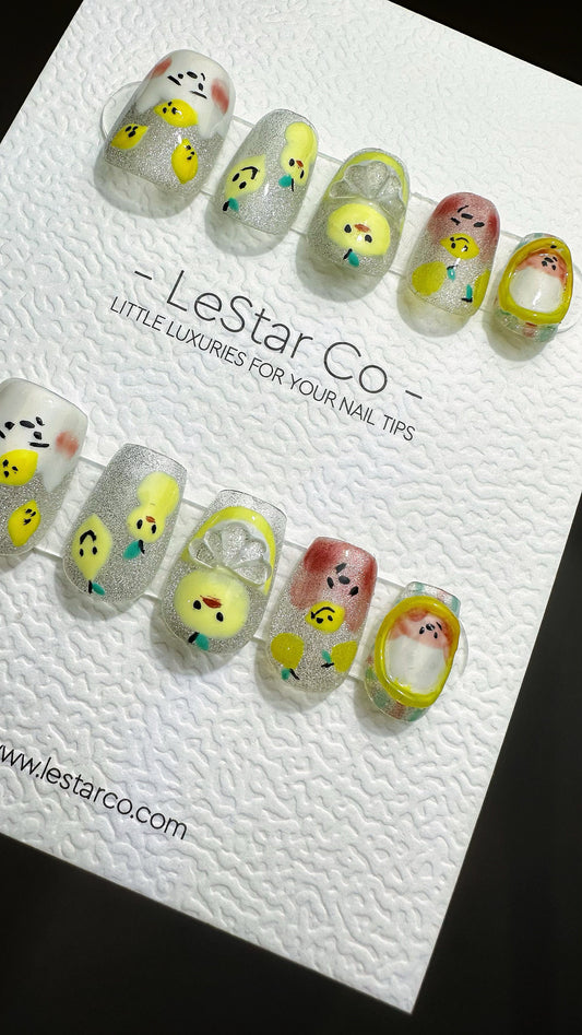 Reusable Lemon Chick | Premium Press on Nails Gel Manicure Handprint Pressons Handmade | Lestarco faux nails YR684