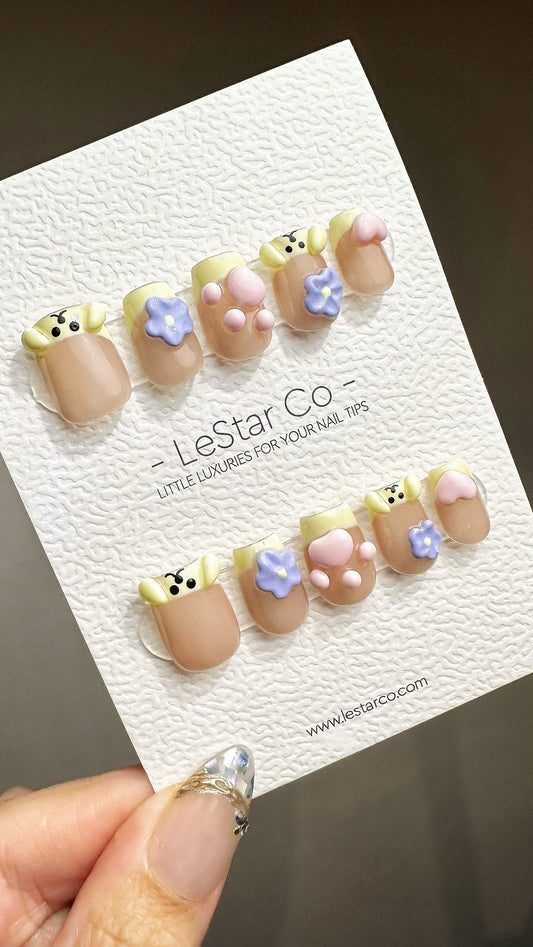 Reusable Puppy Paws Blooms | Premium Press on Nails Gel Manicure Handprint Pressons Handmade | Lestarco faux nails YR687