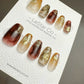 Reusable Golden Ember | Premium Press on Nails Gel Manicure Handprint Pressons Handmade | Lestarco faux nails YR689