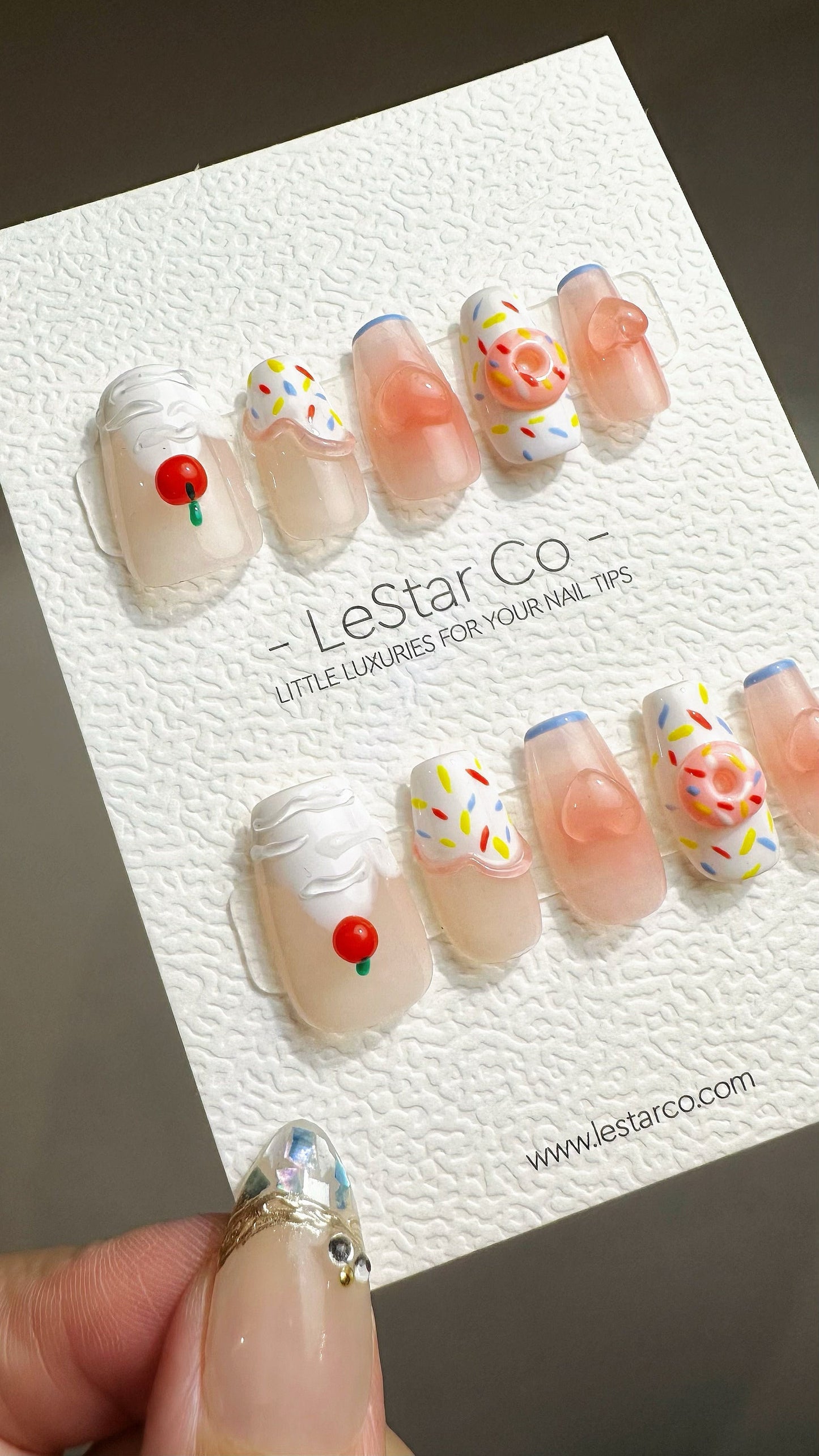 Reusable Cupcake Sundae Delight | Premium Press on Nails Gel Manicure Handprint Pressons Handmade | Lestarco faux nails YR690