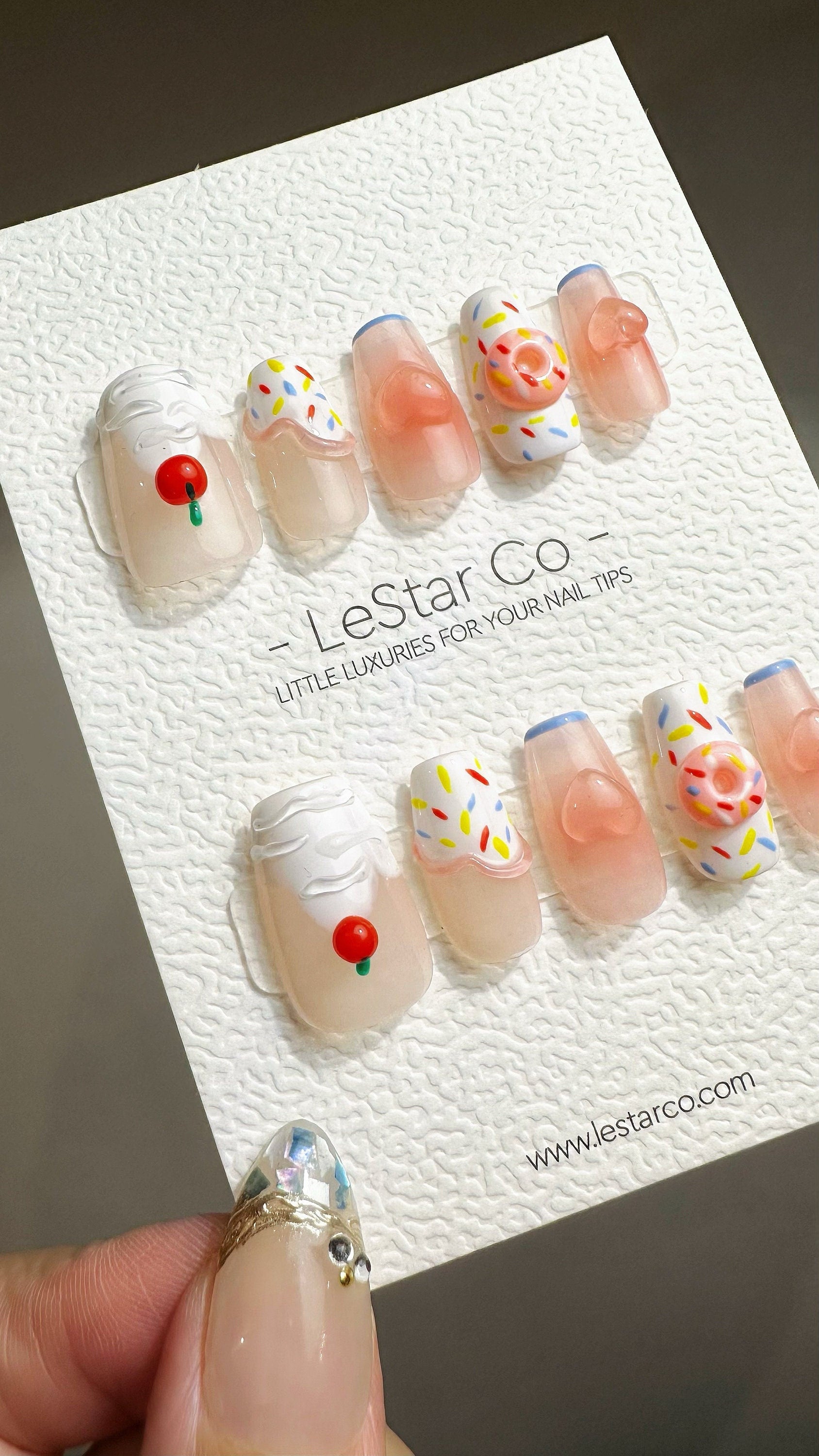 Reusable Cupcake Sundae Delight | Premium Press on Nails Gel Manicure Handprint Pressons Handmade | Lestarco faux nails YR690