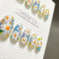 Reusable Daisy Meadow | Premium Press on Nails Gel Manicure Handprint Pressons Handmade | Lestarco faux nails YR691