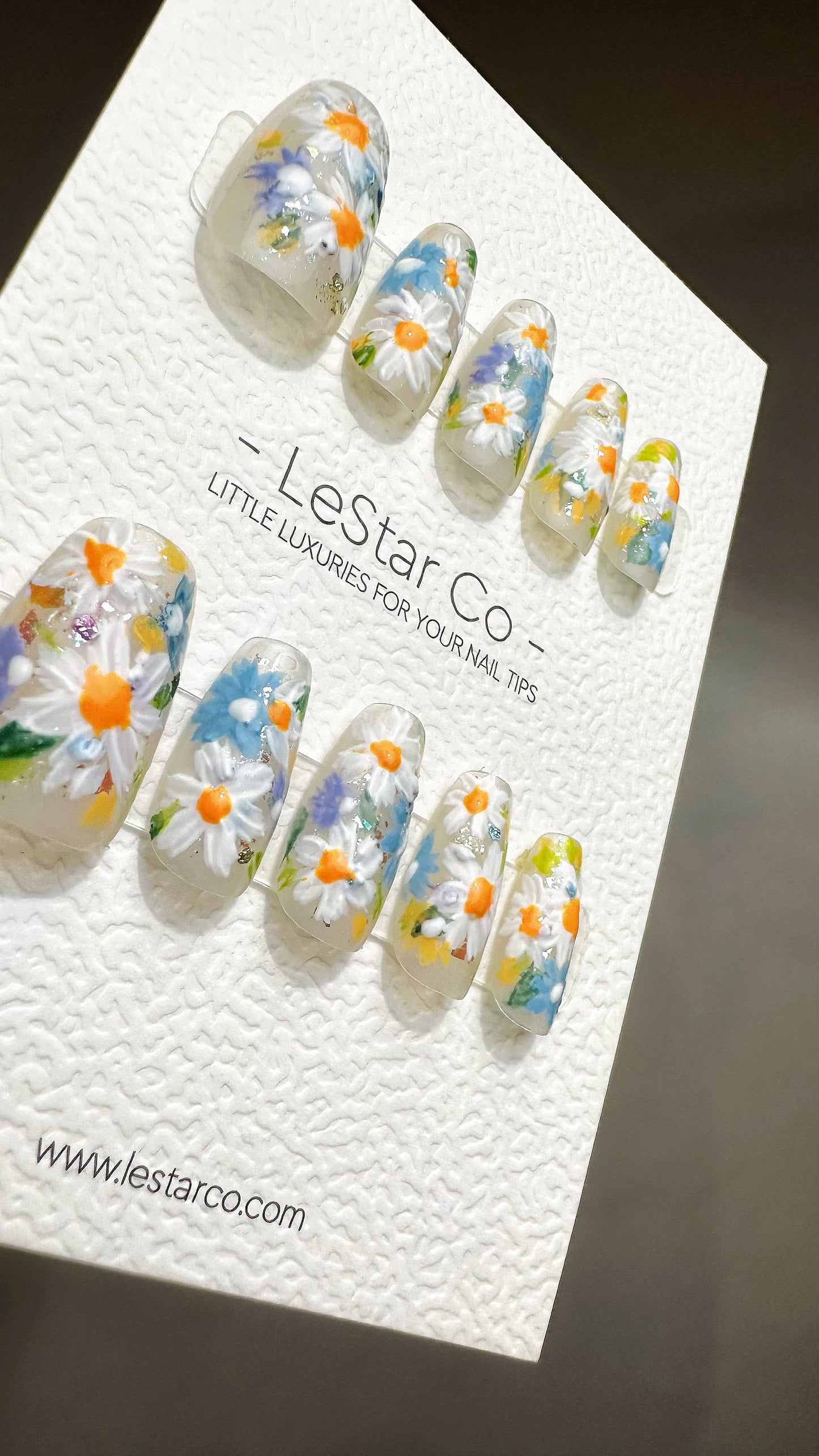 Reusable Daisy Meadow | Premium Press on Nails Gel Manicure Handprint Pressons Handmade | Lestarco faux nails YR691