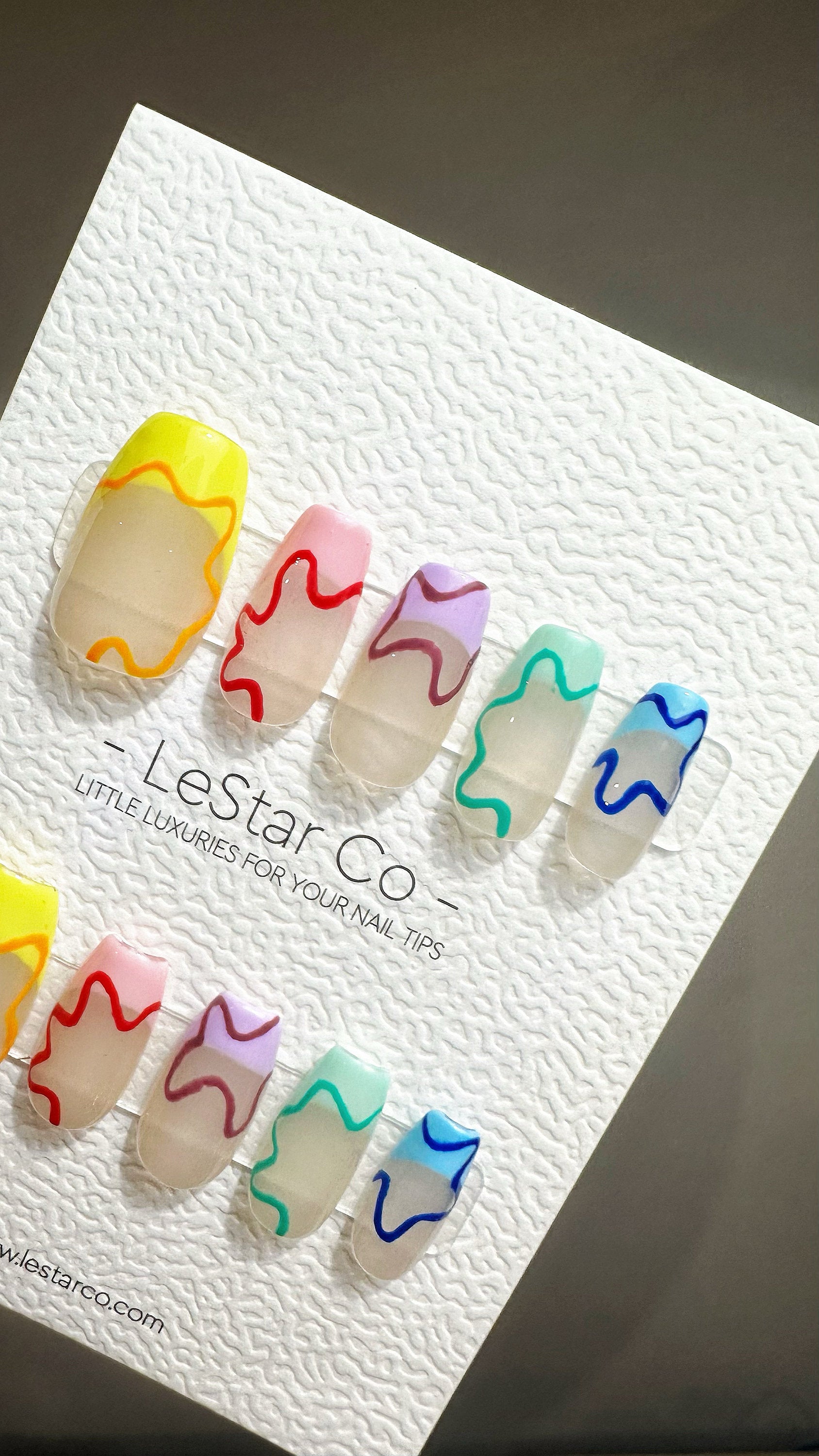 Reusable Vibrant Wave French Tips | Premium Press on Nails Gel Manicure Handprint Pressons Handmade | Lestarco faux nails YR692