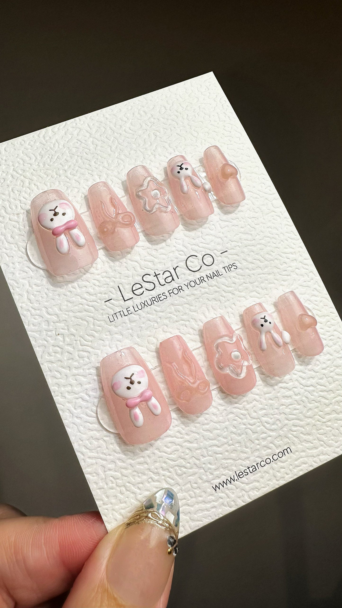 Reusable Jelly Bunny | Premium Press on Nails Gel Manicure Handprint Pressons Handmade | Lestarco faux nails YR696