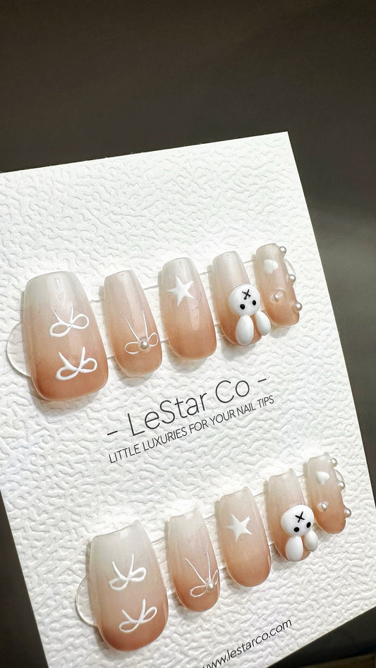 Reusable Bunny Playtime | Premium Press on Nails Gel Manicure Handprint Pressons Handmade | Lestarco faux nails YR694