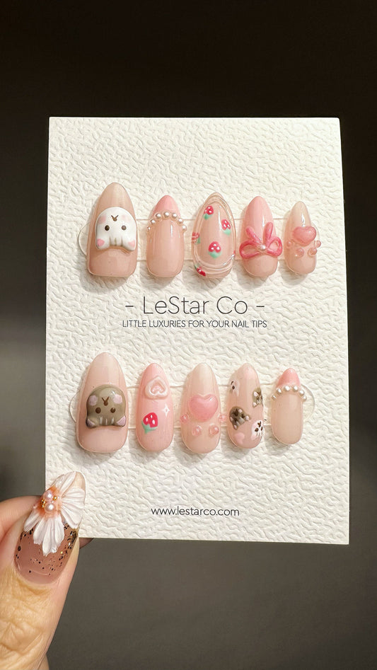 Reusable Cute Kitty Mews | Premium Press on Nails Gel Manicure | Fake Nails | Handmade | Artificial nails YR763