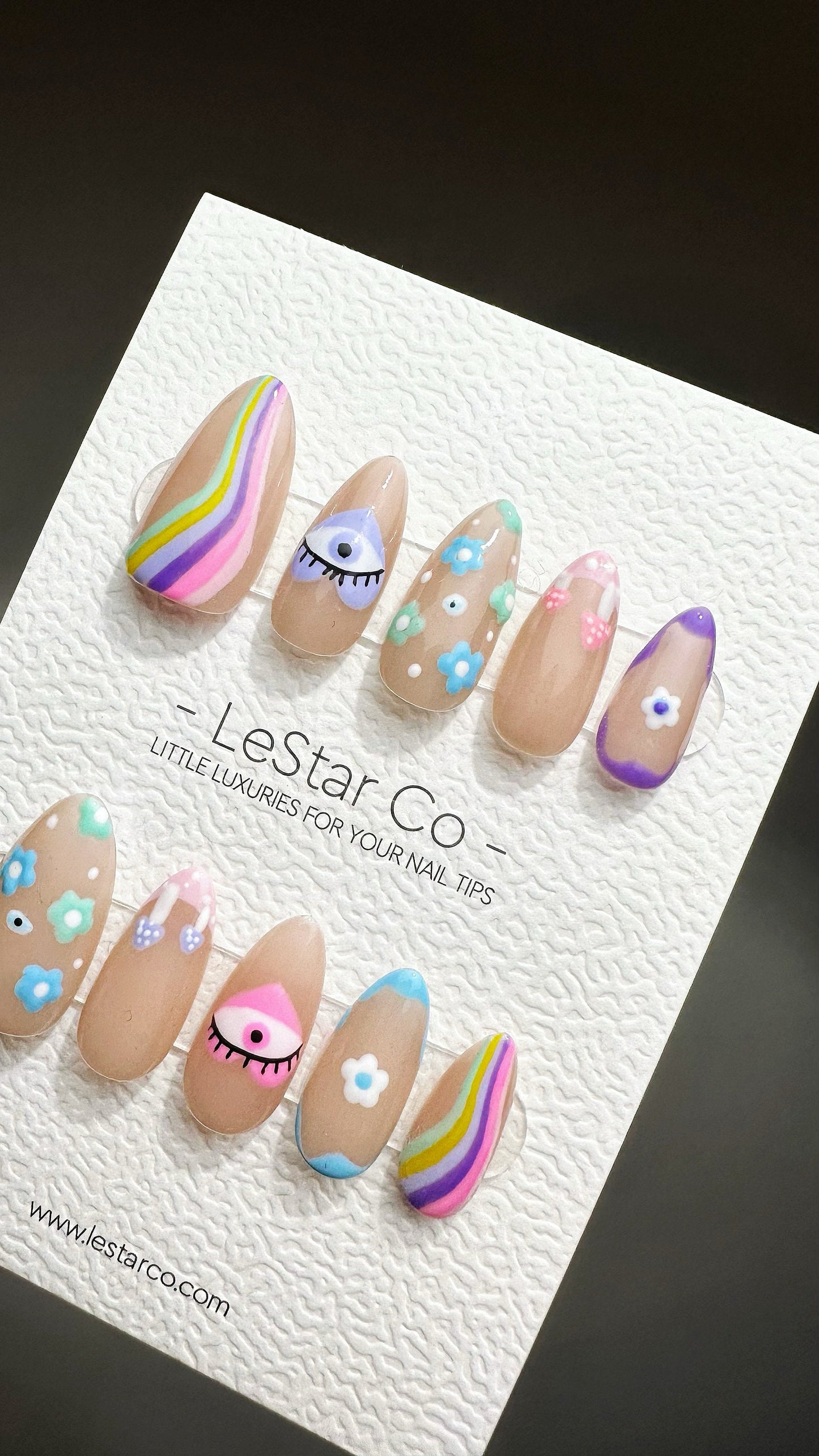 Reusable Whimsical Eye Candy | Premium Press on Nails Gel Manicure | Fake Nails | Handmade | Artificial nails YR766