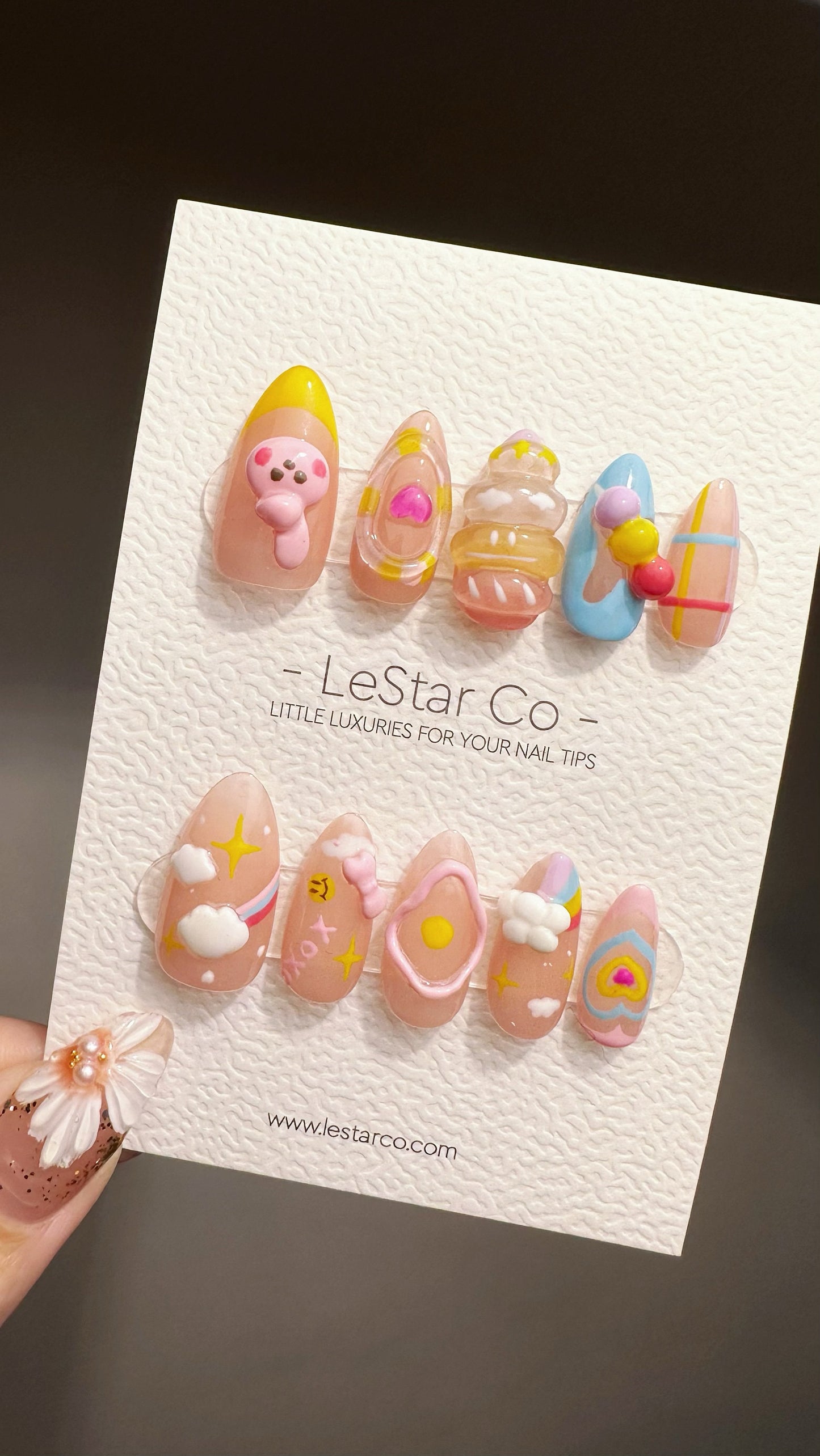 Reusable 3D Candy Bunny Cloud Dreams | Premium Press on Nails Gel Manicure | Fake Nails | Handmade | Artificial nails YR767