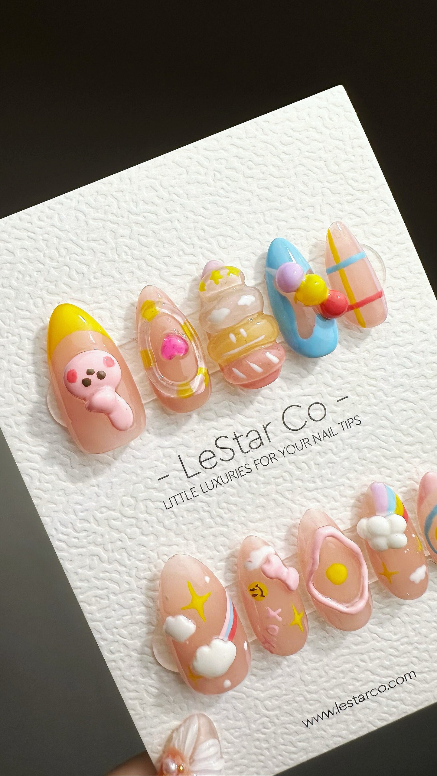 Reusable 3D Candy Bunny Cloud Dreams | Premium Press on Nails Gel Manicure | Fake Nails | Handmade | Artificial nails YR767