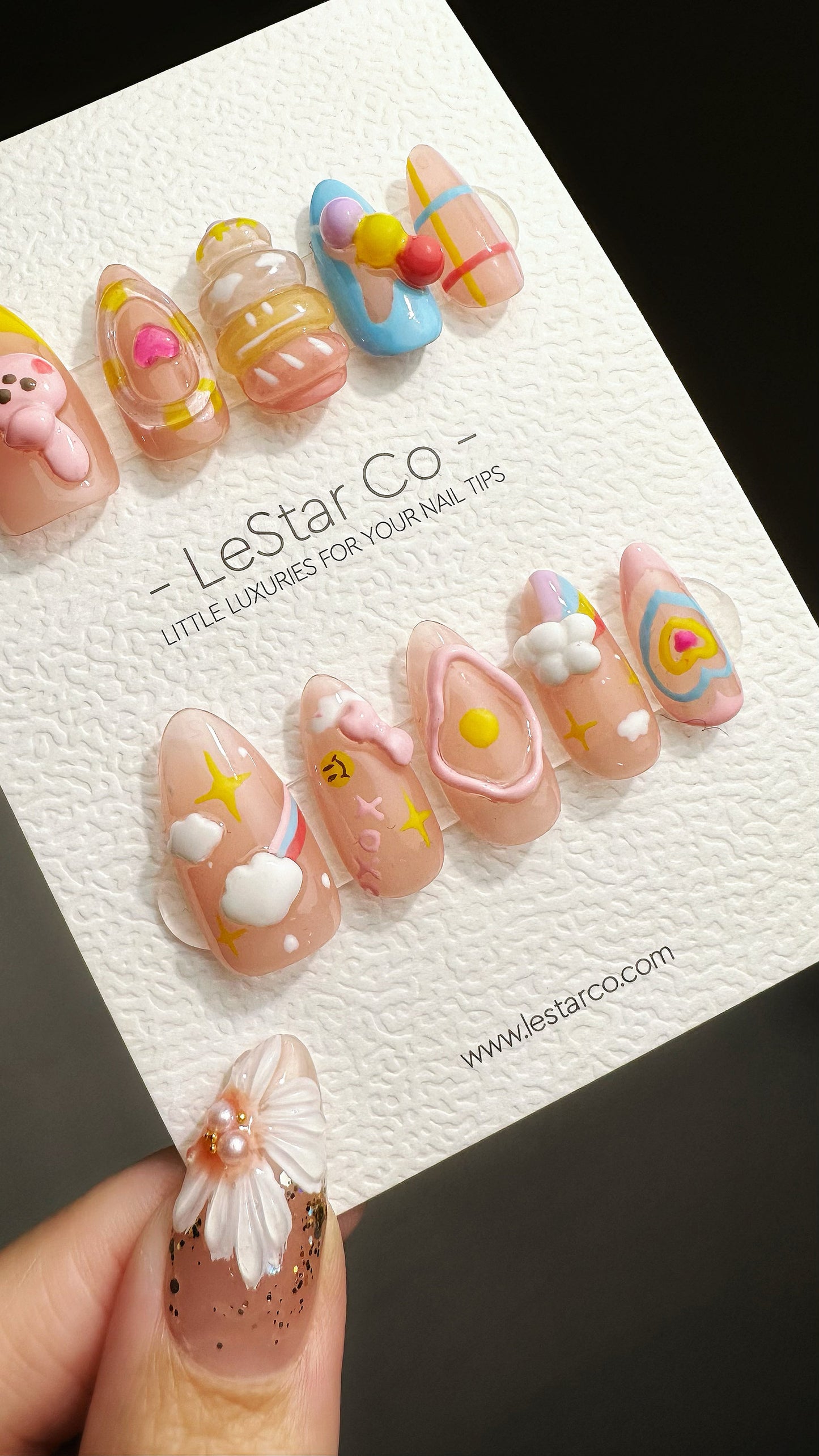 Reusable 3D Candy Bunny Cloud Dreams | Premium Press on Nails Gel Manicure | Fake Nails | Handmade | Artificial nails YR767