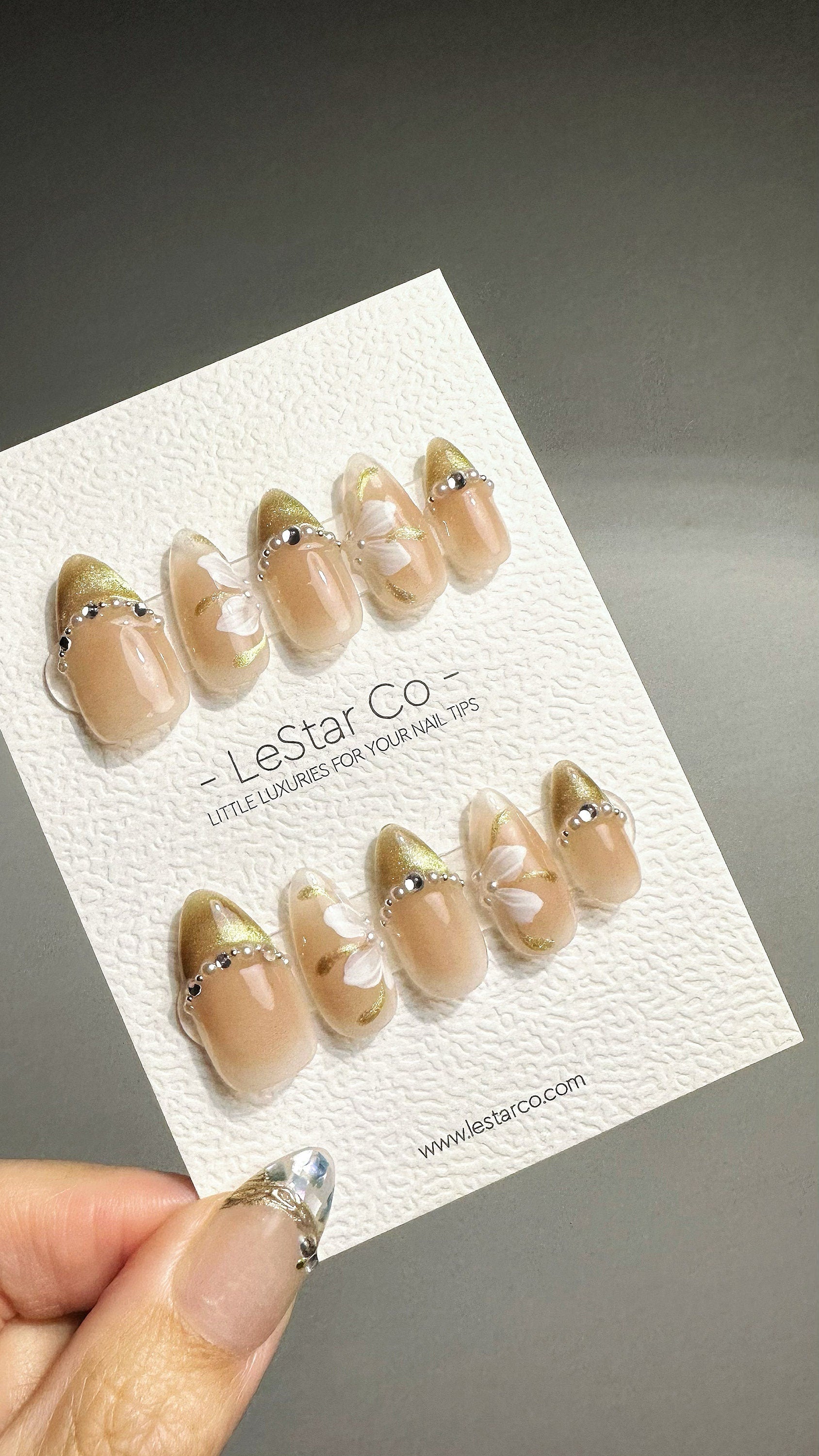 Reusable Dainty Blossom Chic Colour shifting French Tip Cat Eye Effect | Press on Nails Gel | Fake Nails | Pressons faux nails ML697