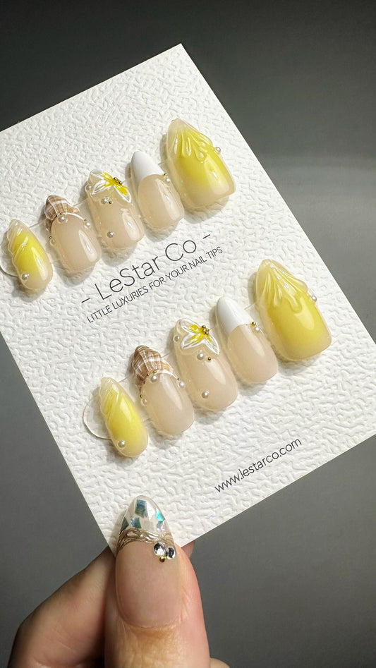 Reusable Summber Sunbeam | Press on Nails Gel | Fake Nails | Summer Beach Handmade Pressons faux nails ML698