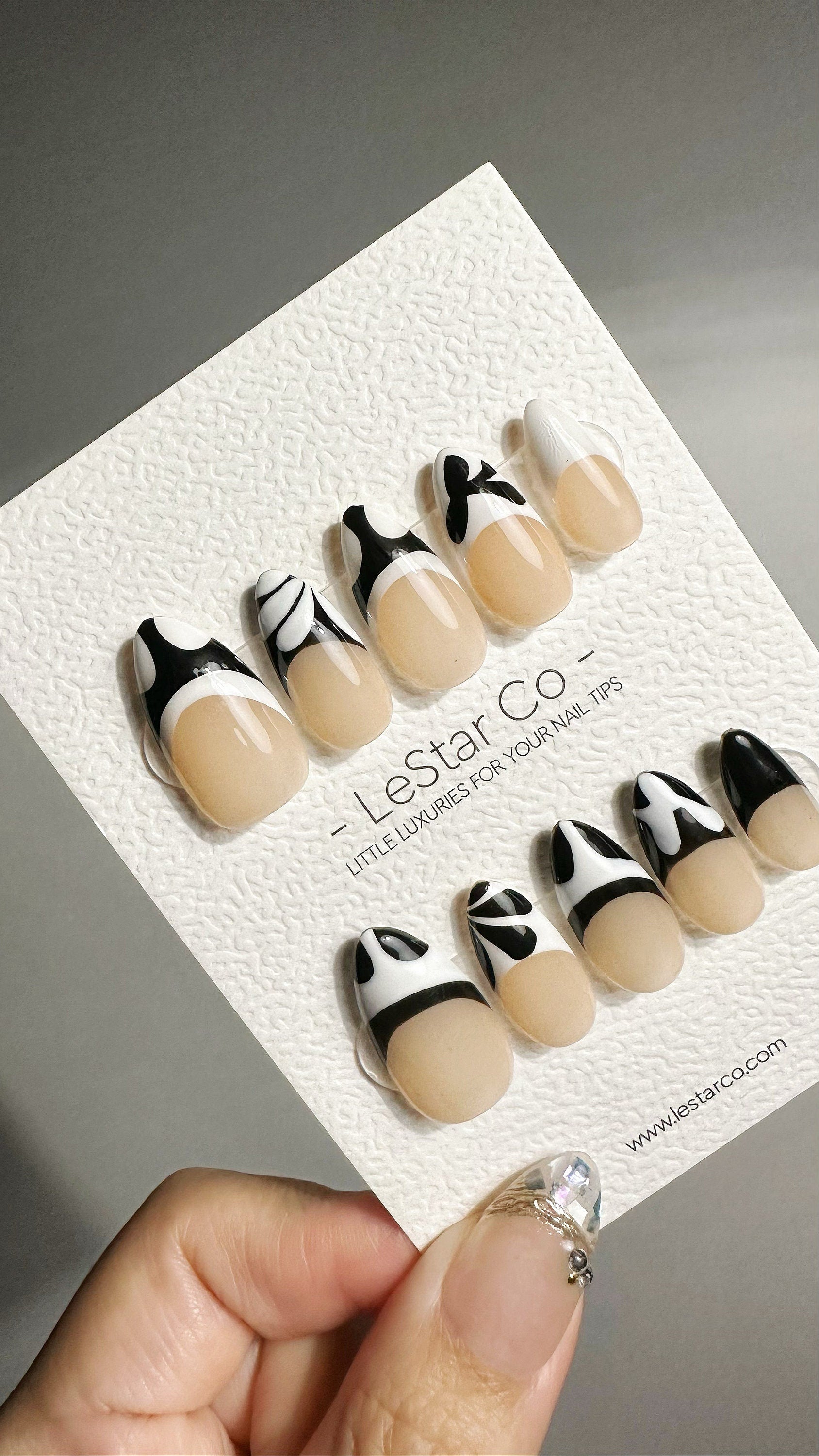 Reusable Monochrome Waves French Tip | Press on Nails Gel | Fake Nails | Handmade Pressons faux nails ML703