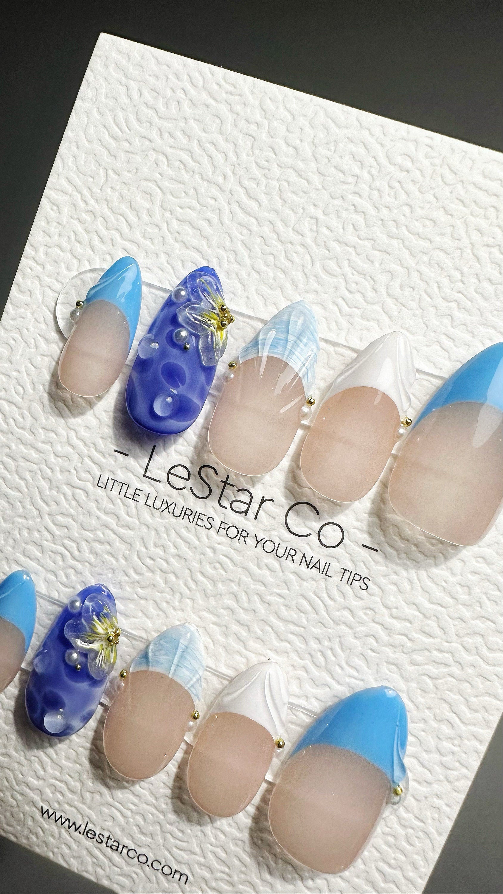 Reusable Blue Oceanic Dreams | Press on Nails Gel | Fake Nails | Summer Beach Handmade Pressons faux nails ML704