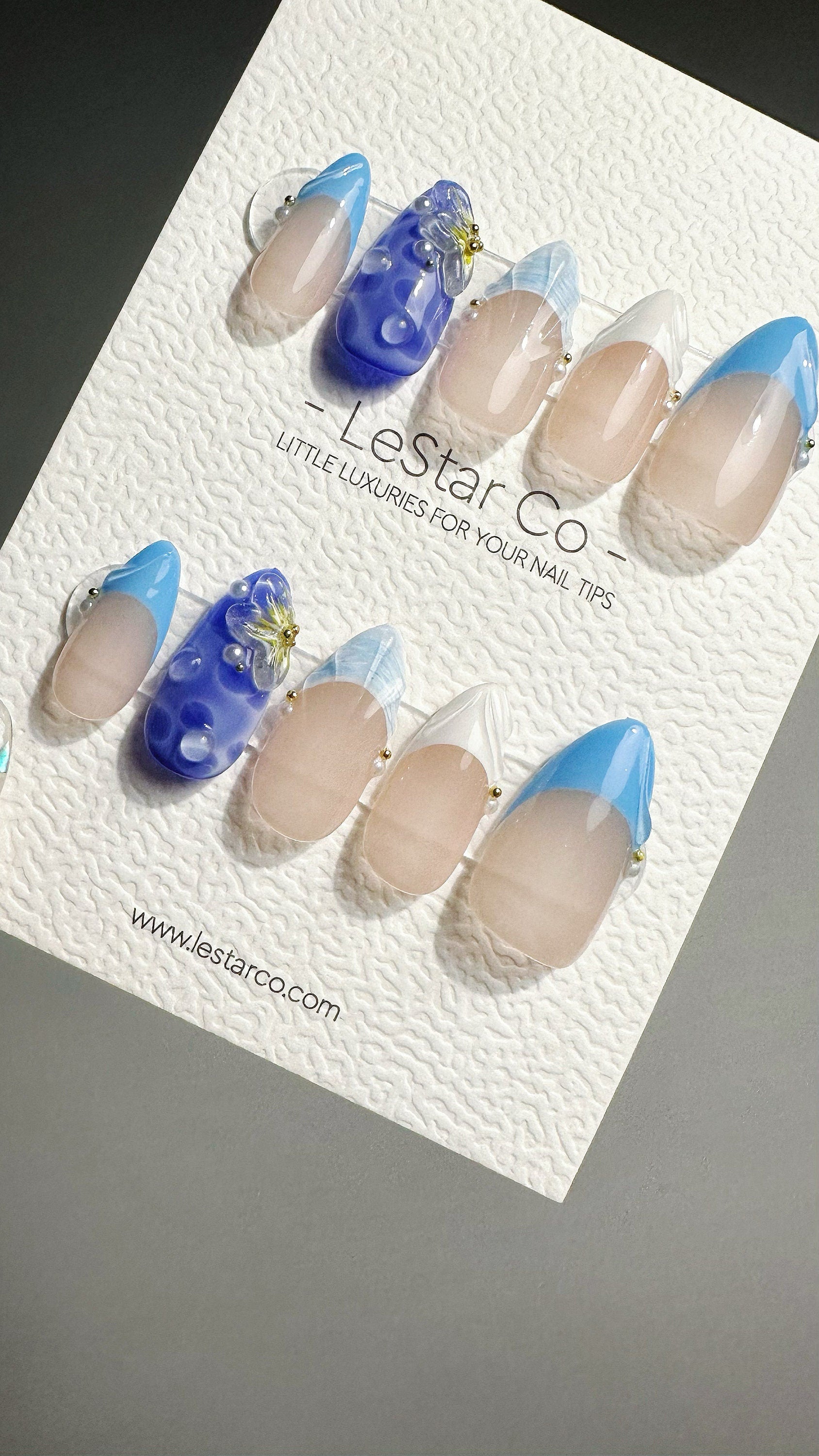 Reusable Blue Oceanic Dreams | Press on Nails Gel | Fake Nails | Summer Beach Handmade Pressons faux nails ML704