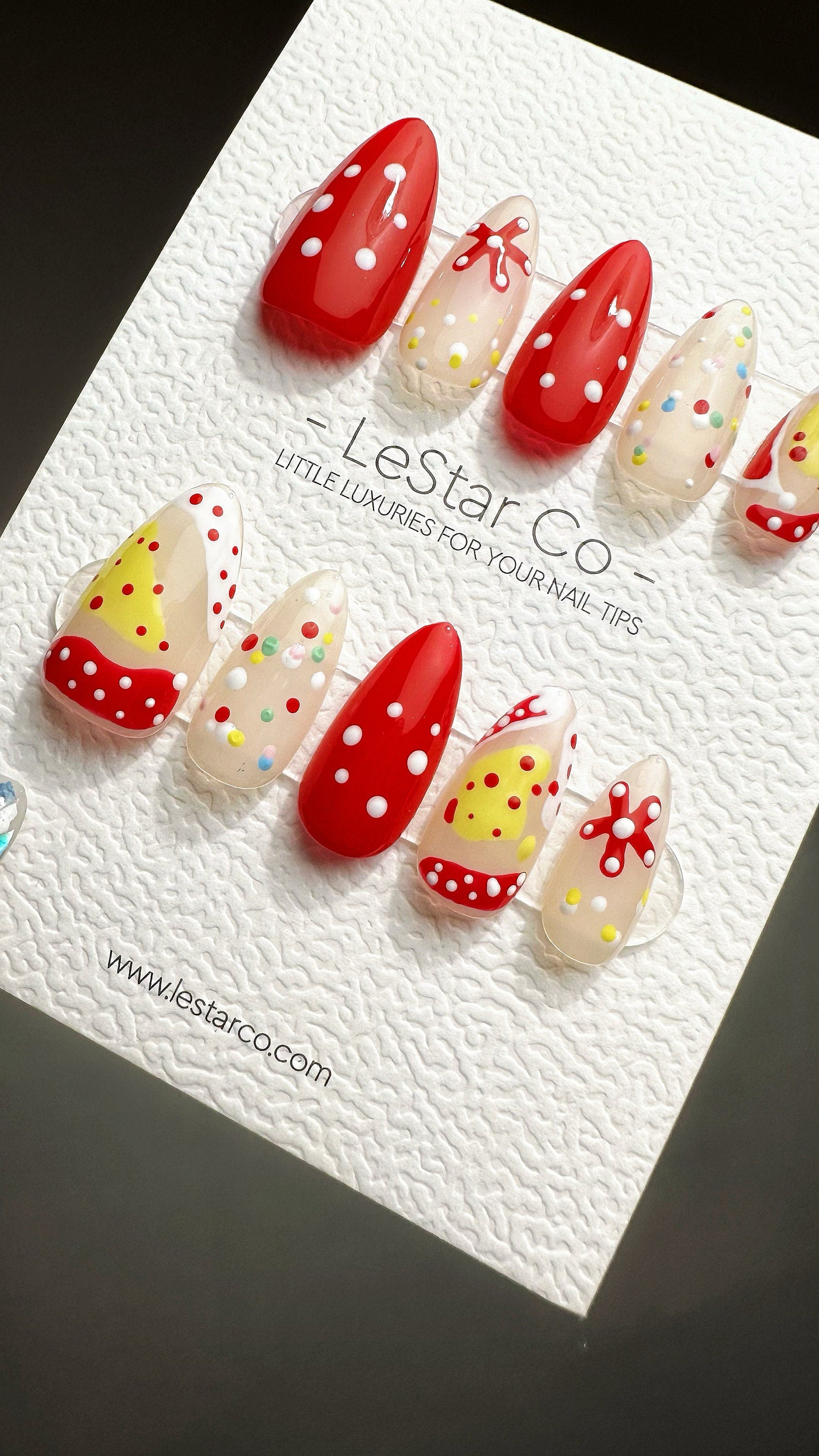 Reusable Berry Sprinkle Polka Dot| Premium Press on Nails Gel Handprint Pressons Customizable Gel Nail Artist faux nails ML707