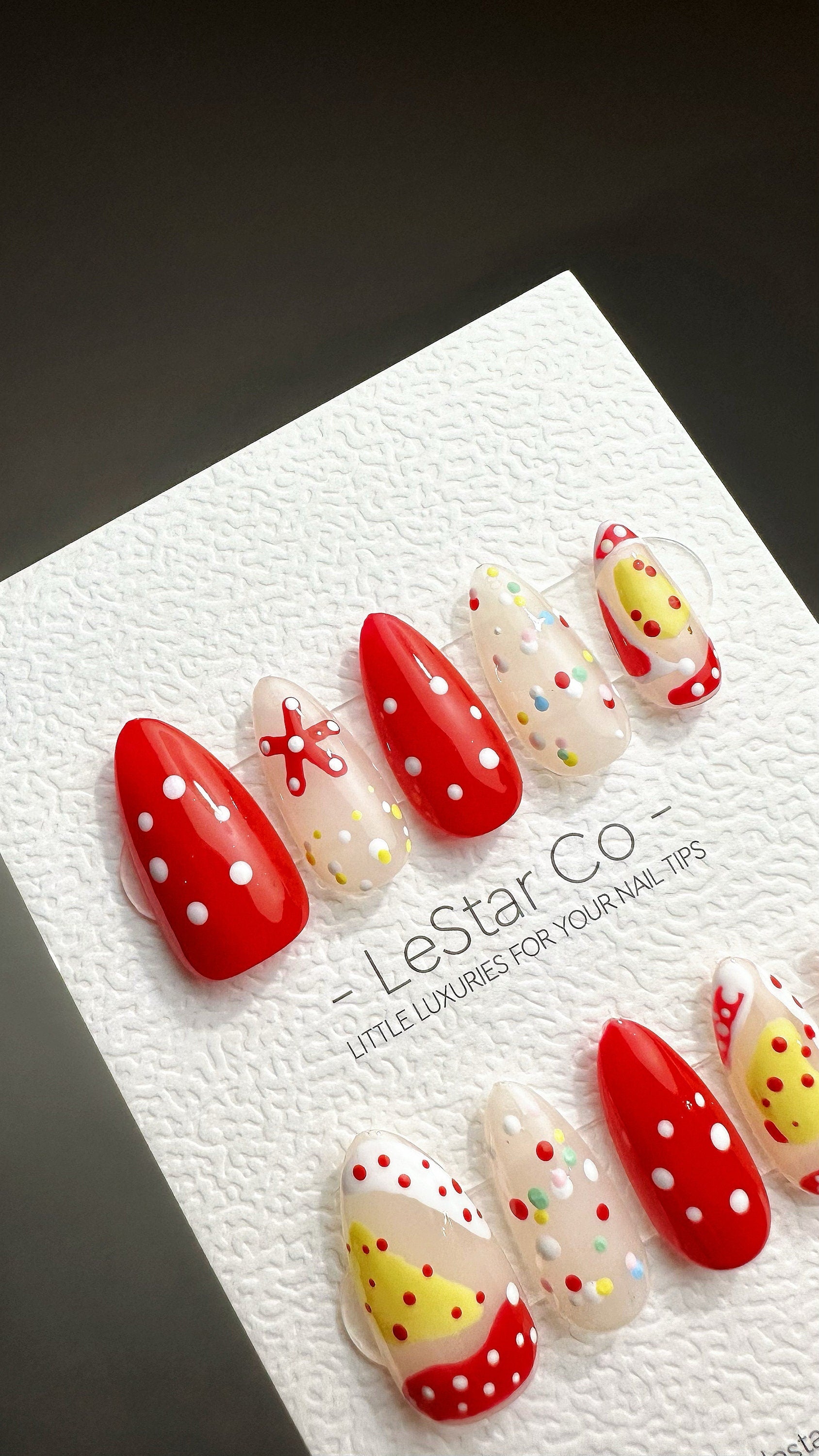 Reusable Berry Sprinkle Polka Dot| Premium Press on Nails Gel Handprint Pressons Customizable Gel Nail Artist faux nails ML707