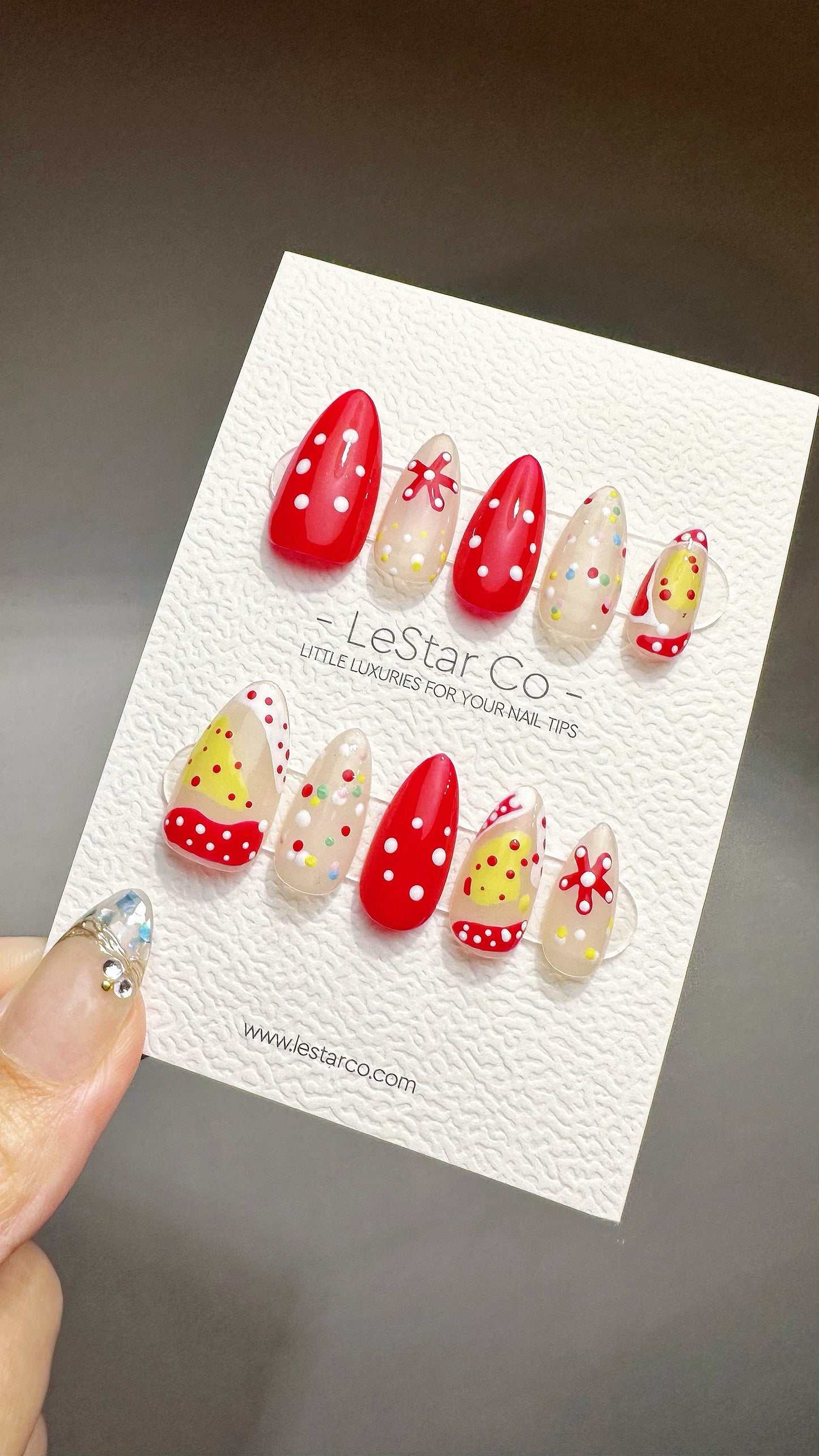 Reusable Berry Sprinkle Polka Dot| Premium Press on Nails Gel Handprint Pressons Customizable Gel Nail Artist faux nails ML707