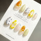 Reusable Abstract Golden Sunshine| Premium Press on Nails Gel Hand Painted Pressons Gel Nail Artist faux nails ML712