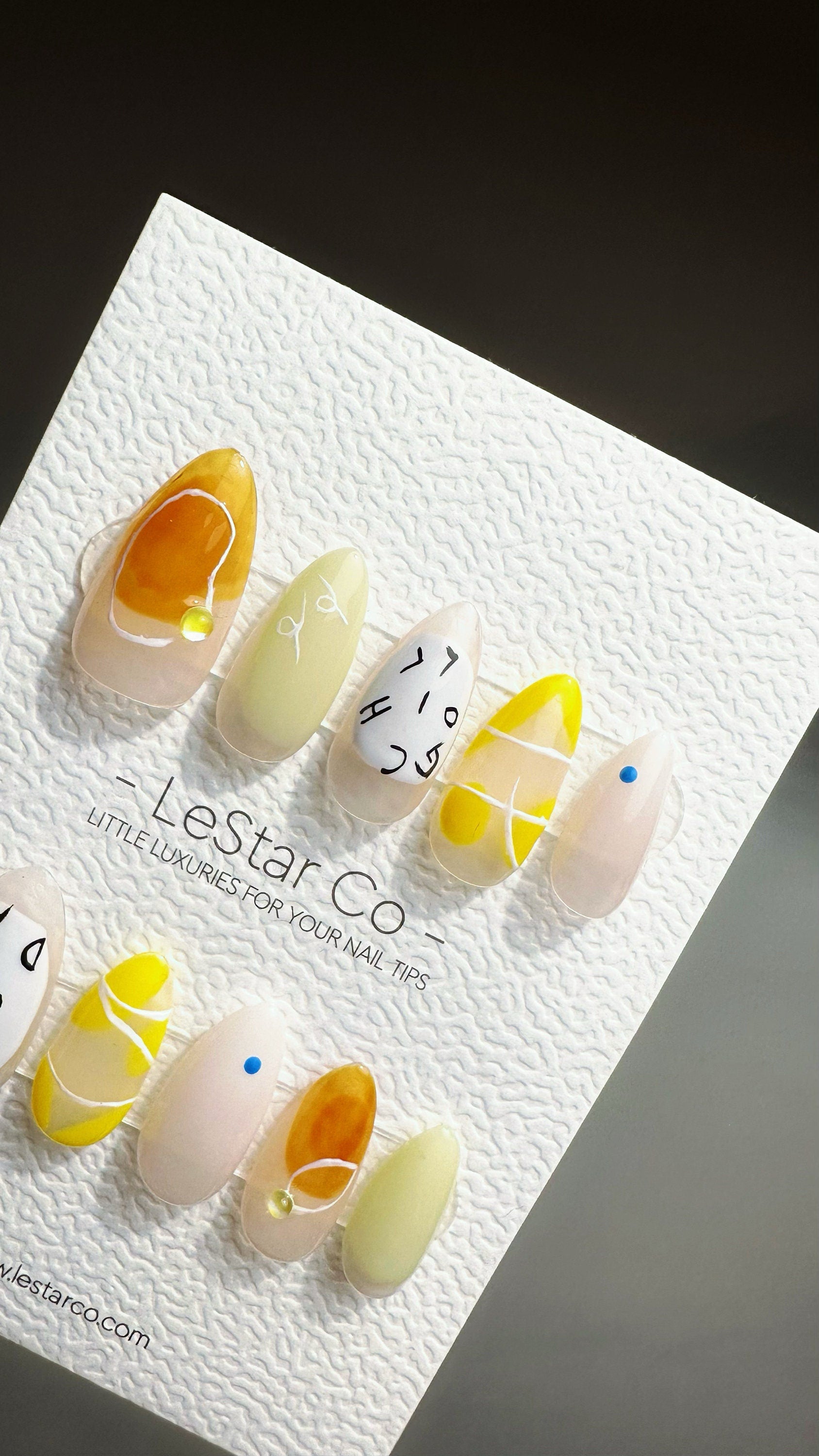 Reusable Abstract Golden Sunshine| Premium Press on Nails Gel Hand Painted Pressons Gel Nail Artist faux nails ML712