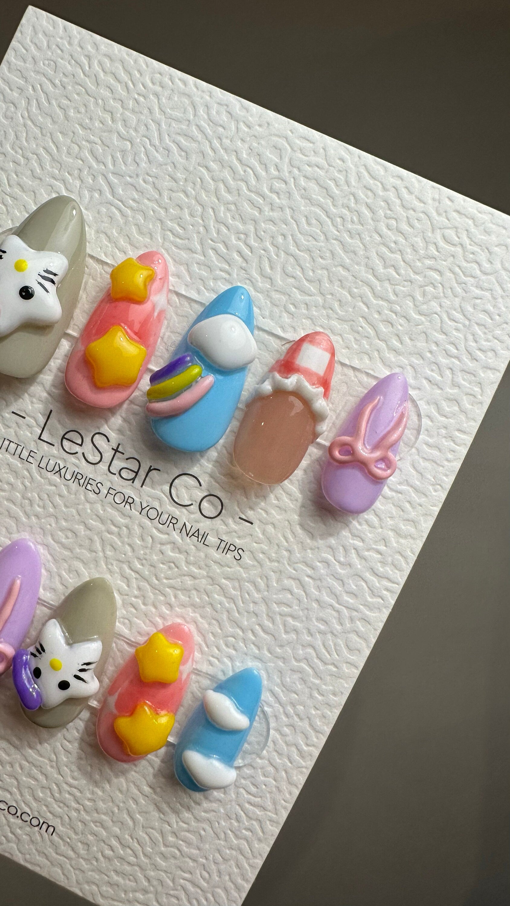 Reusable Star Rainbow Kitty| Premium Press on Nails Gel Hand Painted Pressons Customizable Gel Nail Artist faux nails YR772